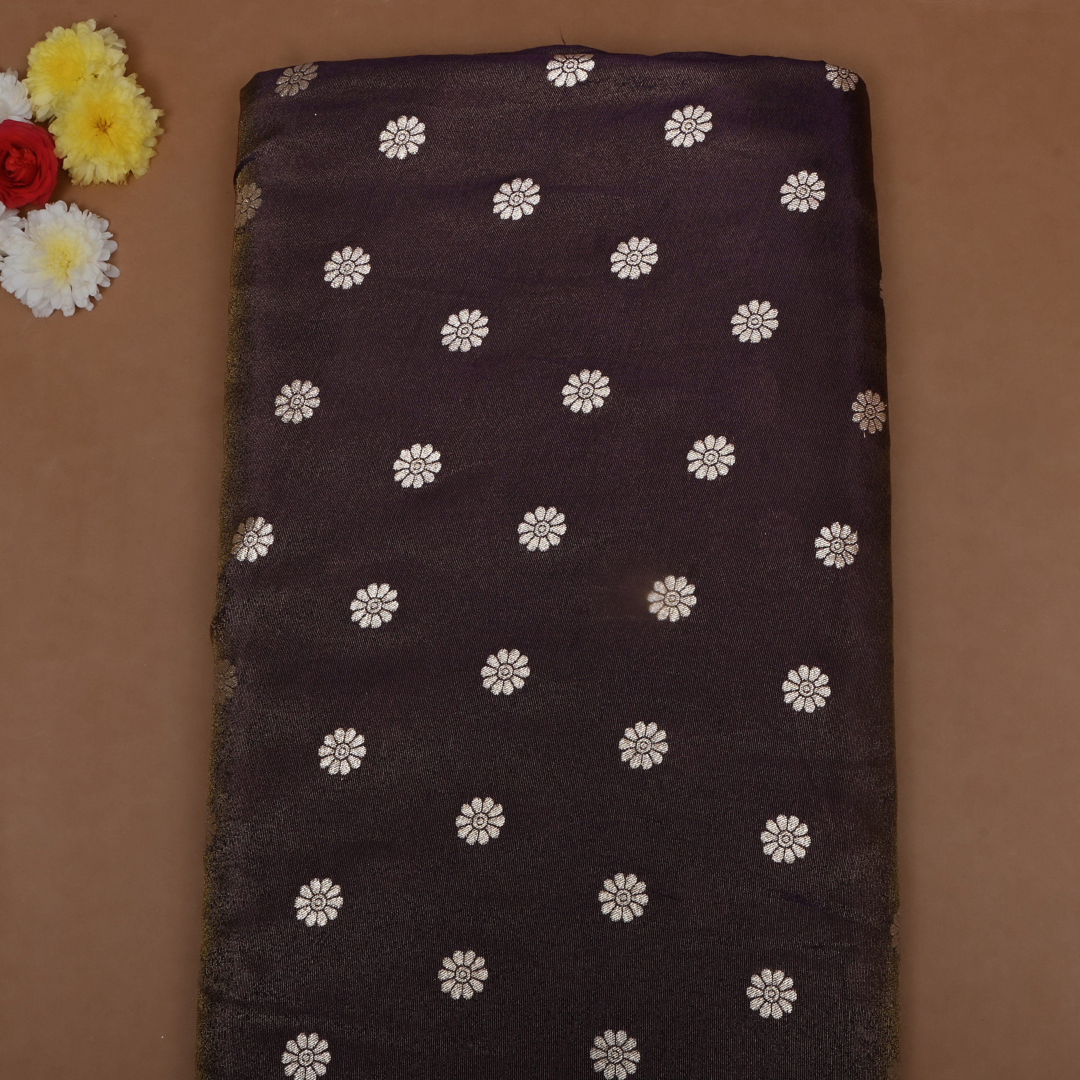 Deep Purple Zari Embroidered Tissue Fabric