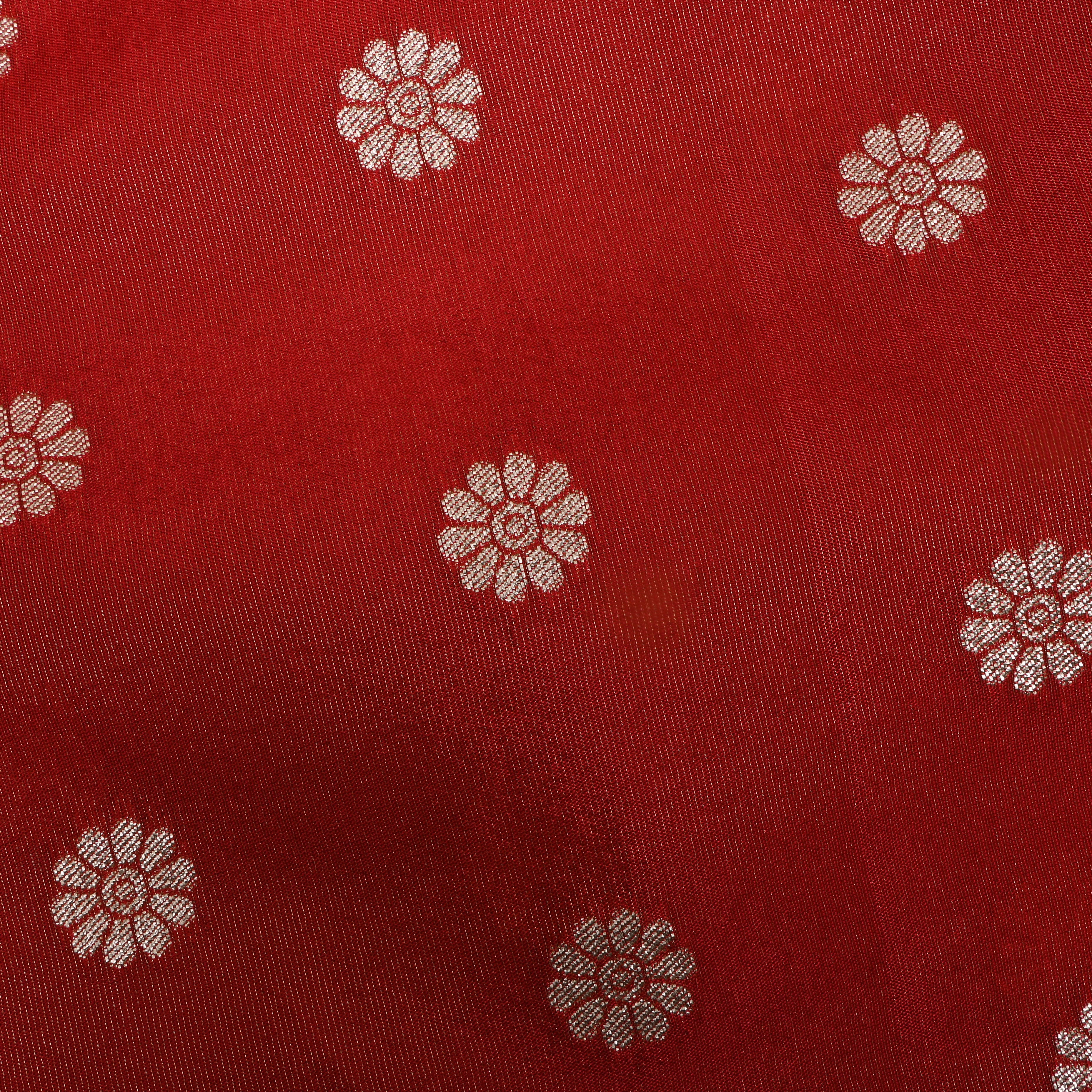 Tomato Red Zari Embroidery Tissue Fabric