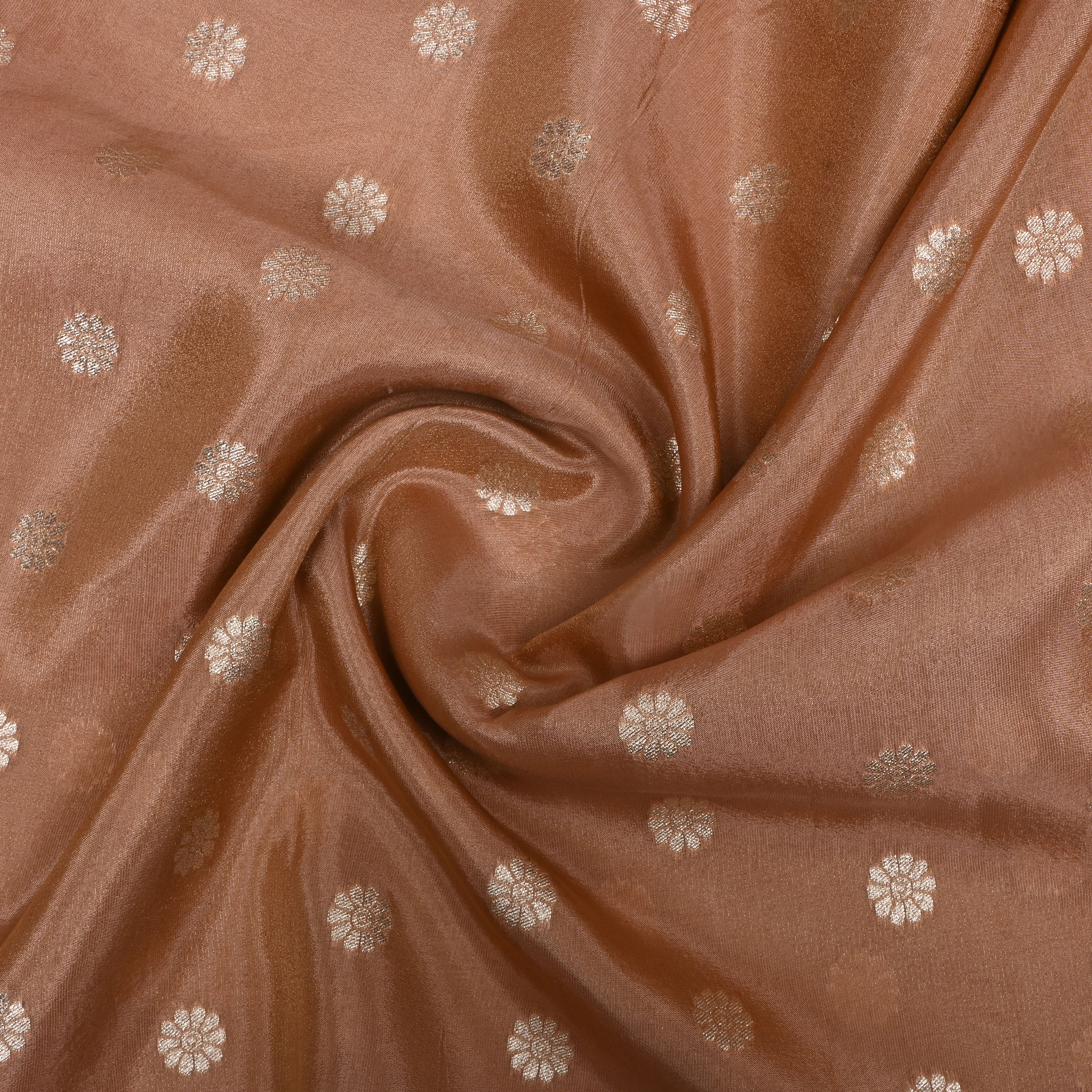 Golden Beige Zari Embroidered Tissue Fabric