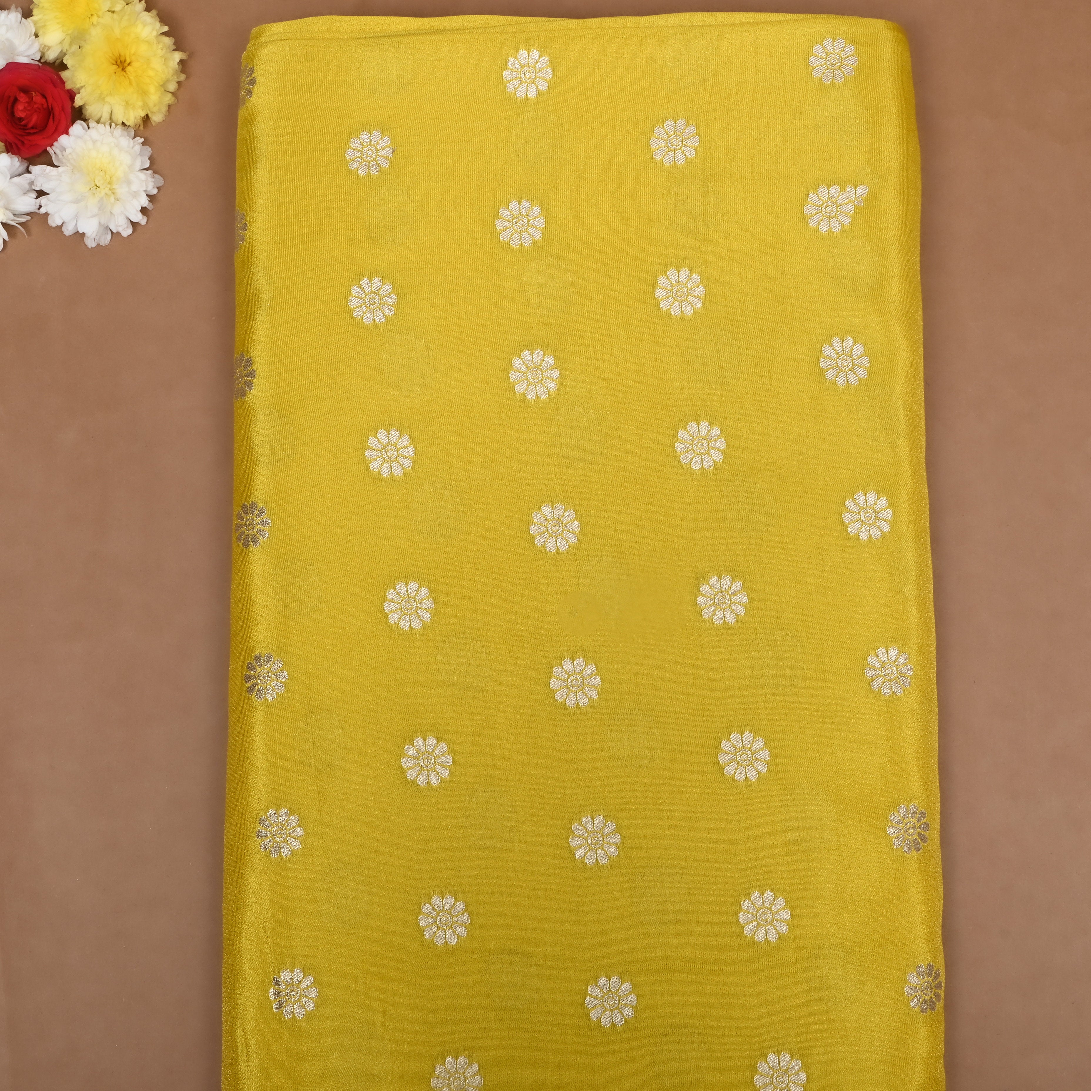 Lime Yellow Zari Woven Tissue Fabric