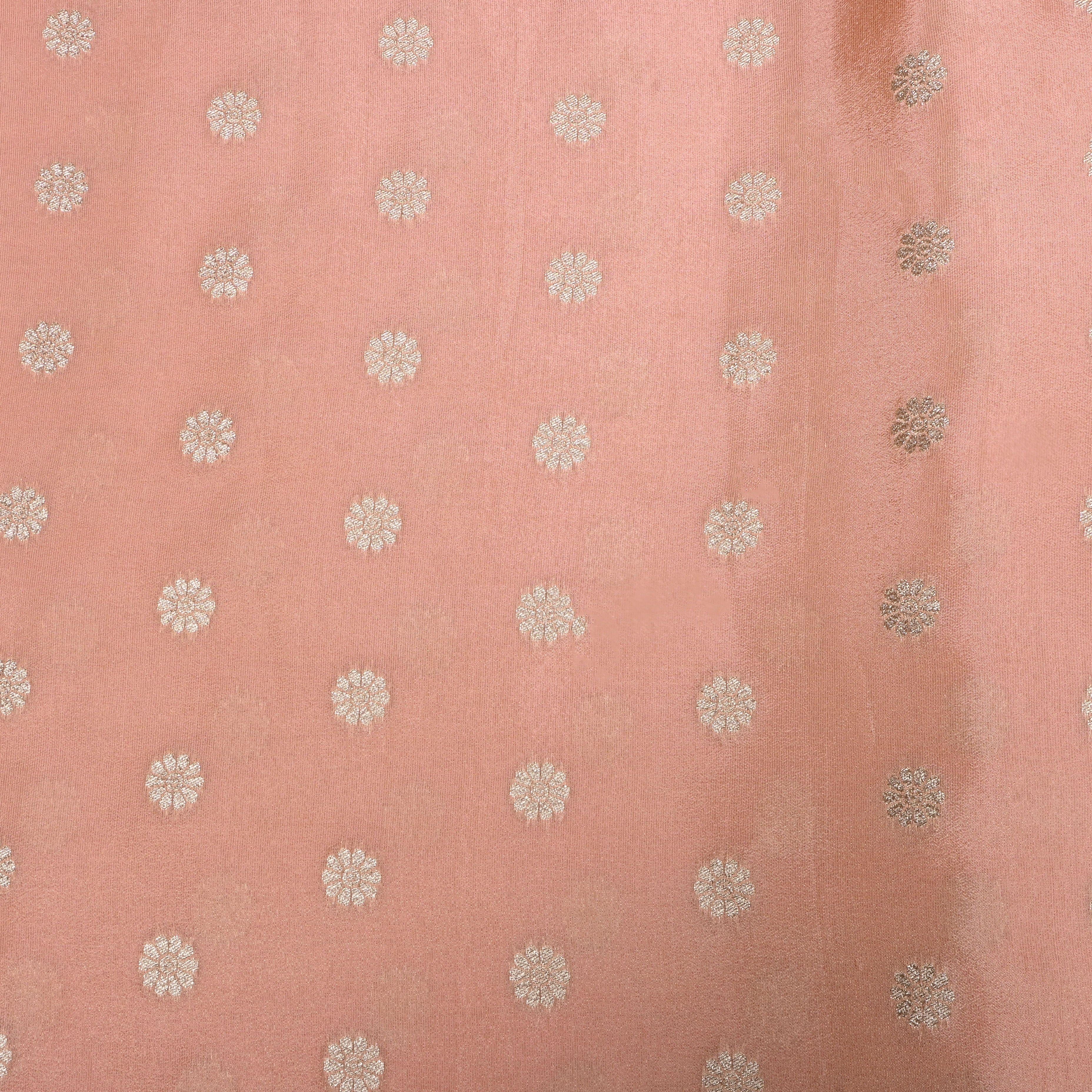Peach Pink Zari Woven Silk Fabric