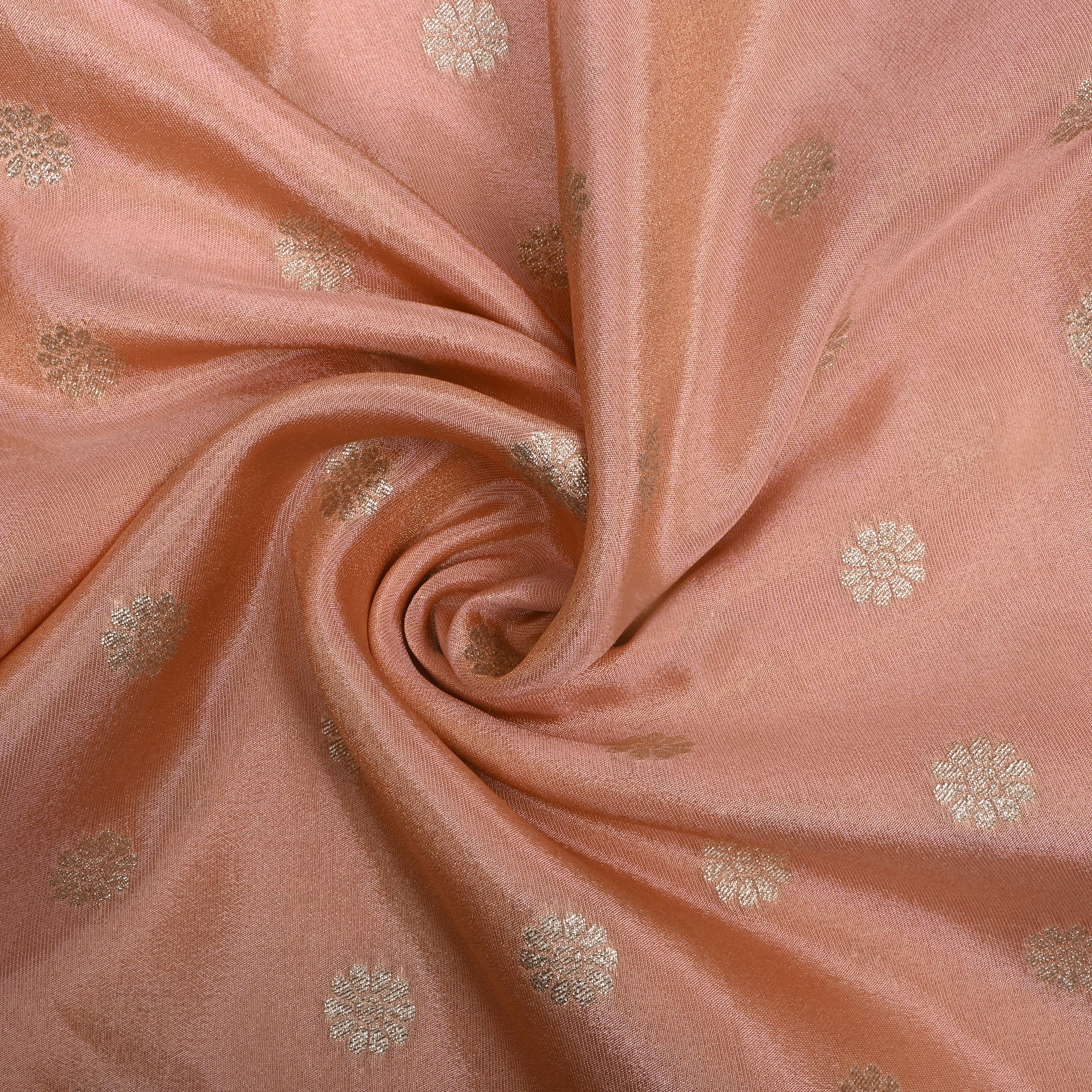 Peach Pink Zari Woven Silk Fabric