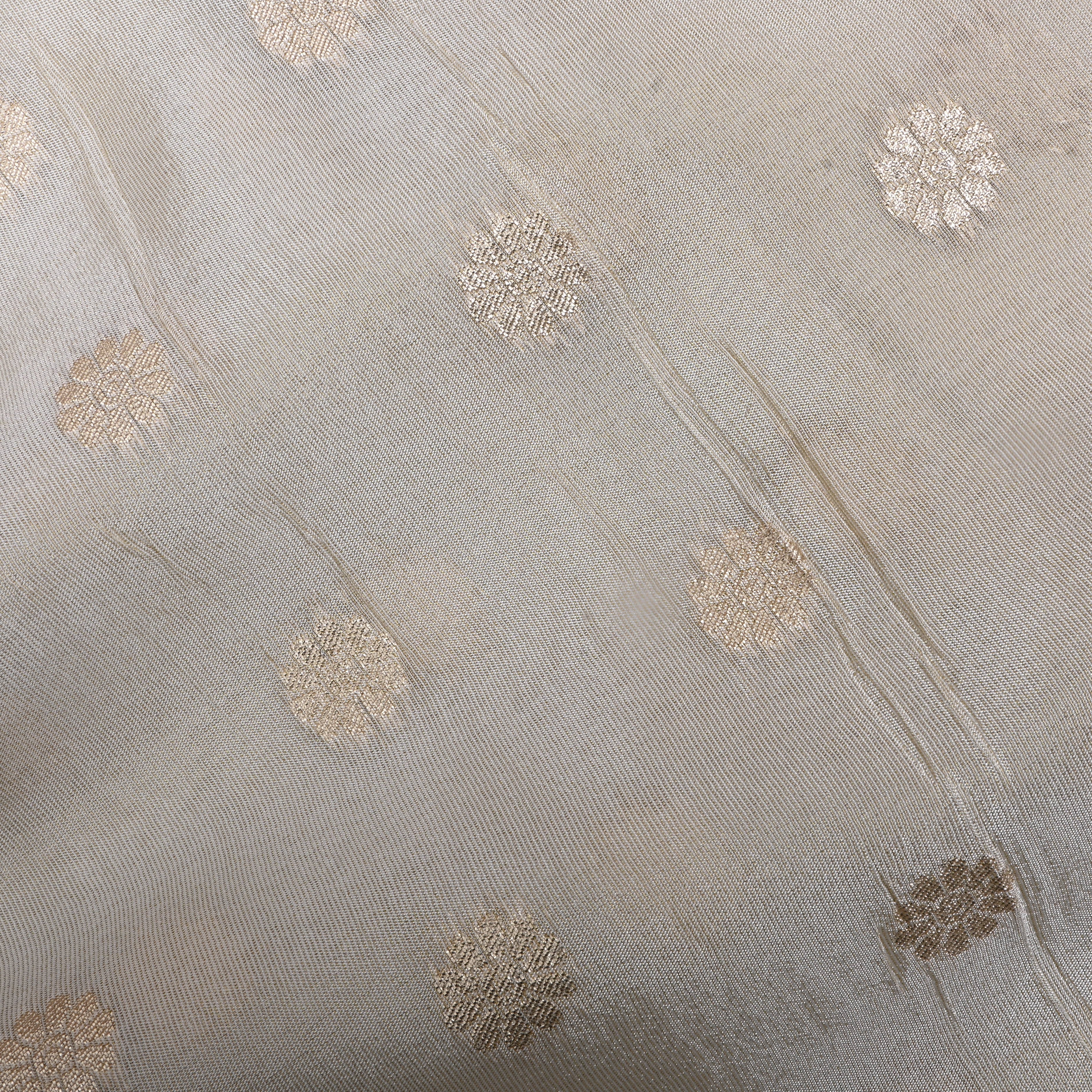 Golden White Zari Embroidered Tissue Fabric