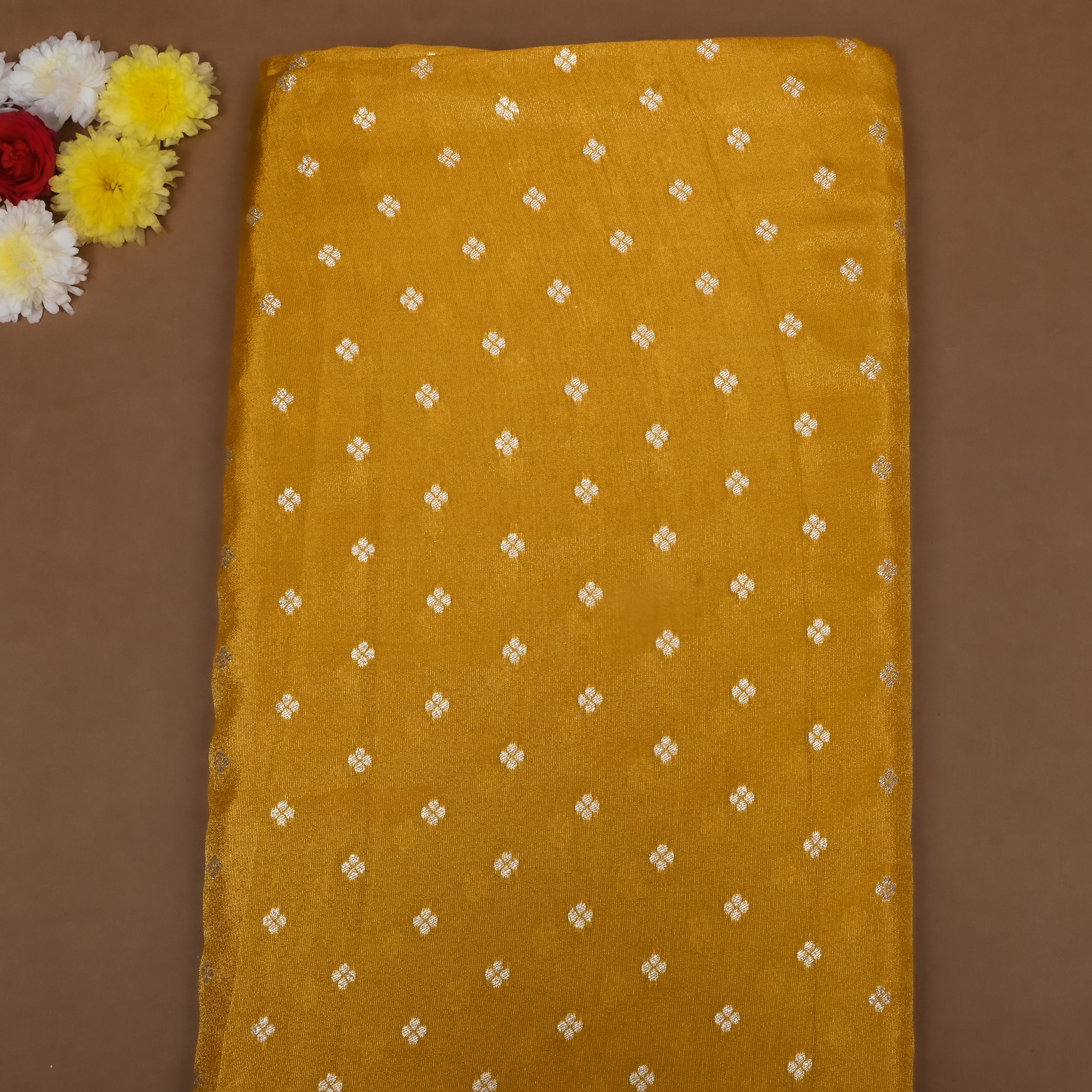 Amber Yellow Floral Zari Motif Tissue Fabric