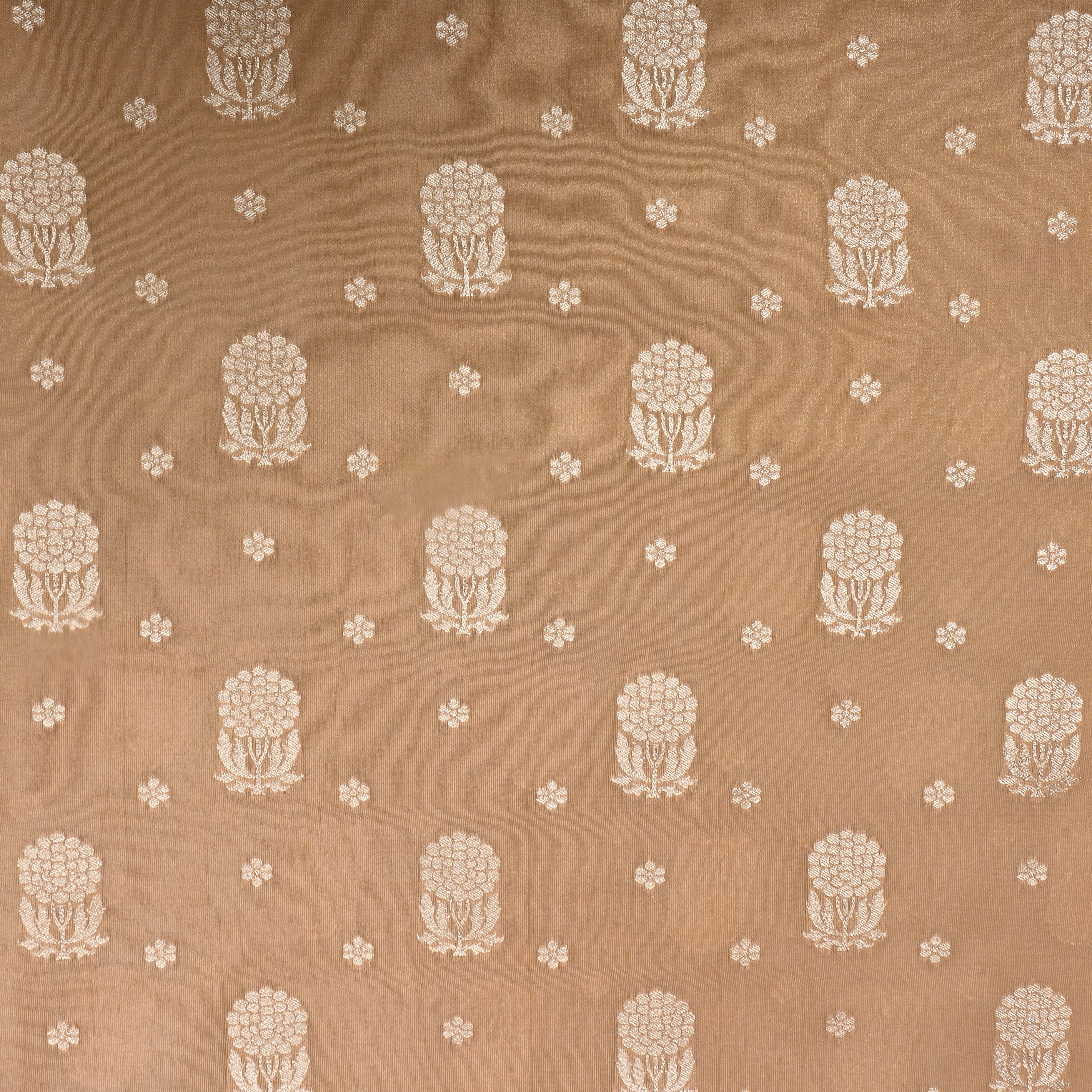 Fawn Brown Floral Jamawar Tissue Fabric