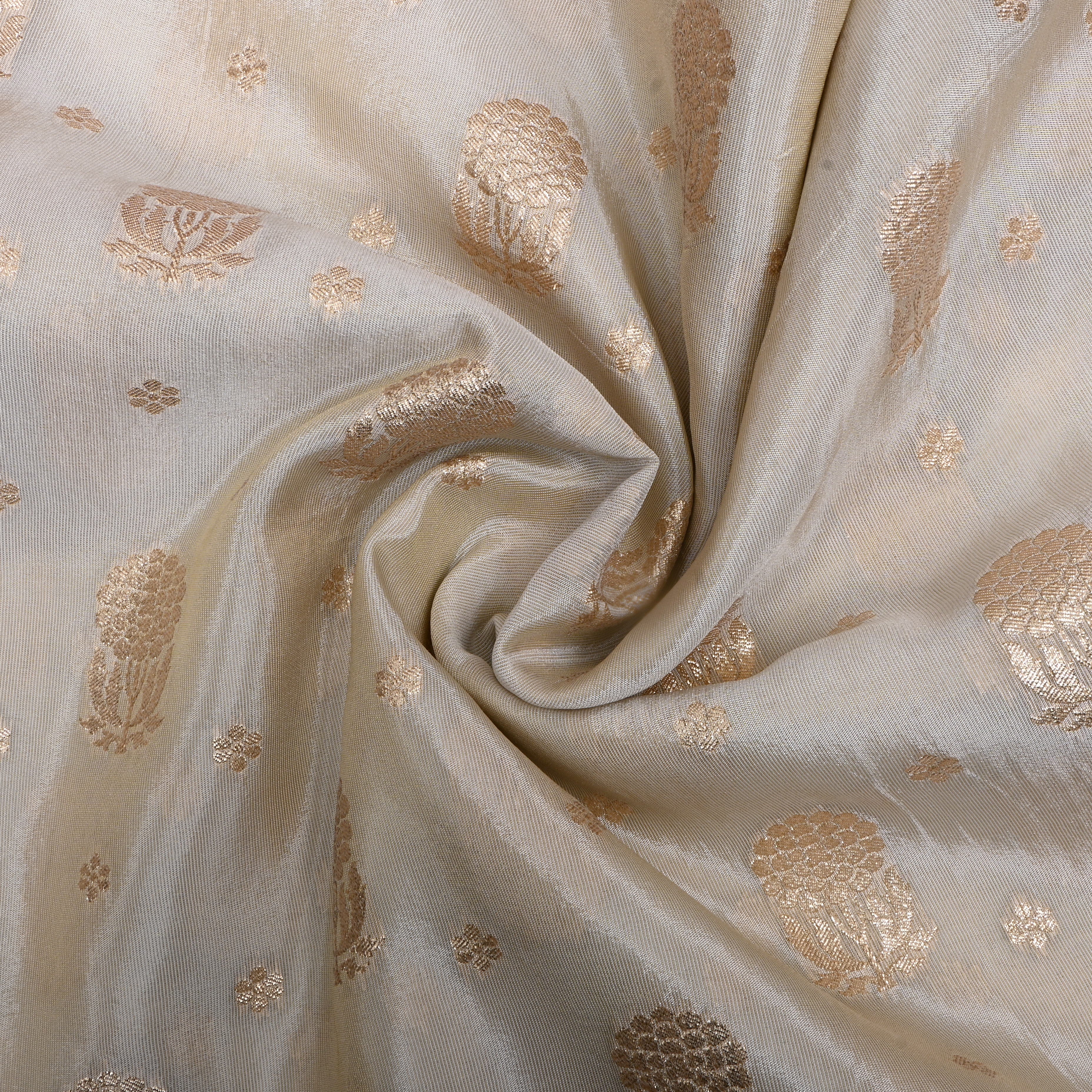 Silver Floral Jamawar Tissue Fabric