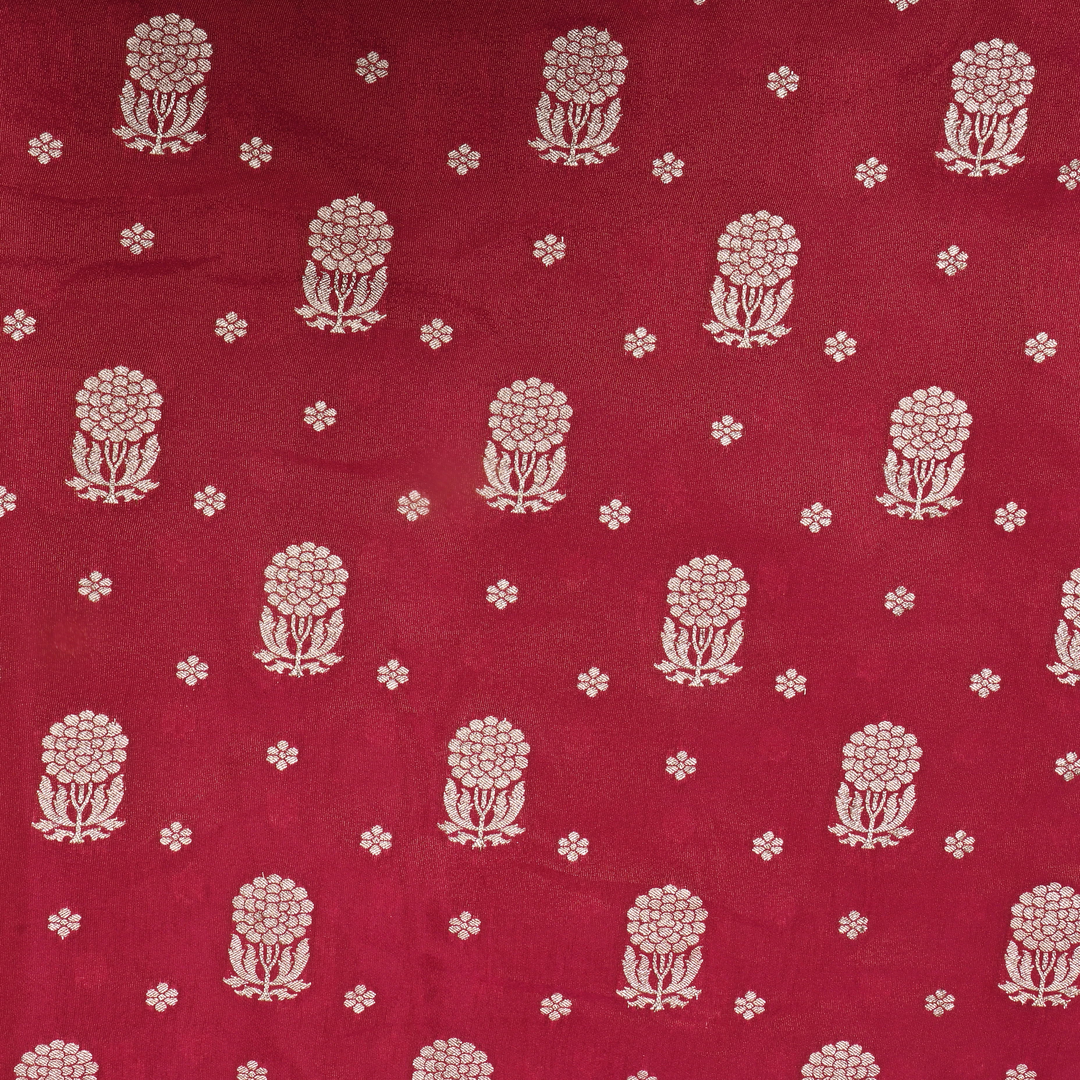 Crimson Pink Floral Jamawar Tissue Fabric