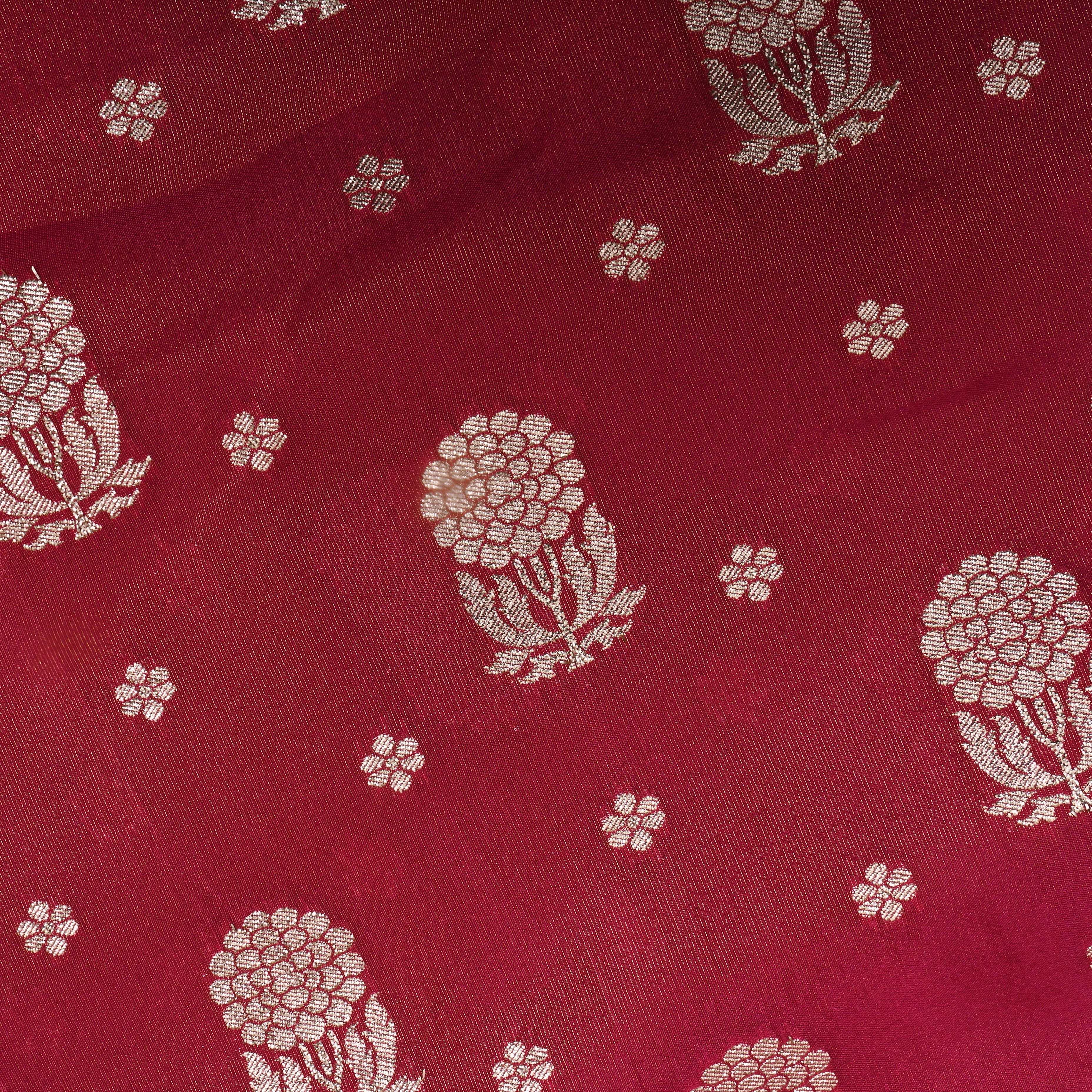 Crimson Pink Floral Jamawar Tissue Fabric
