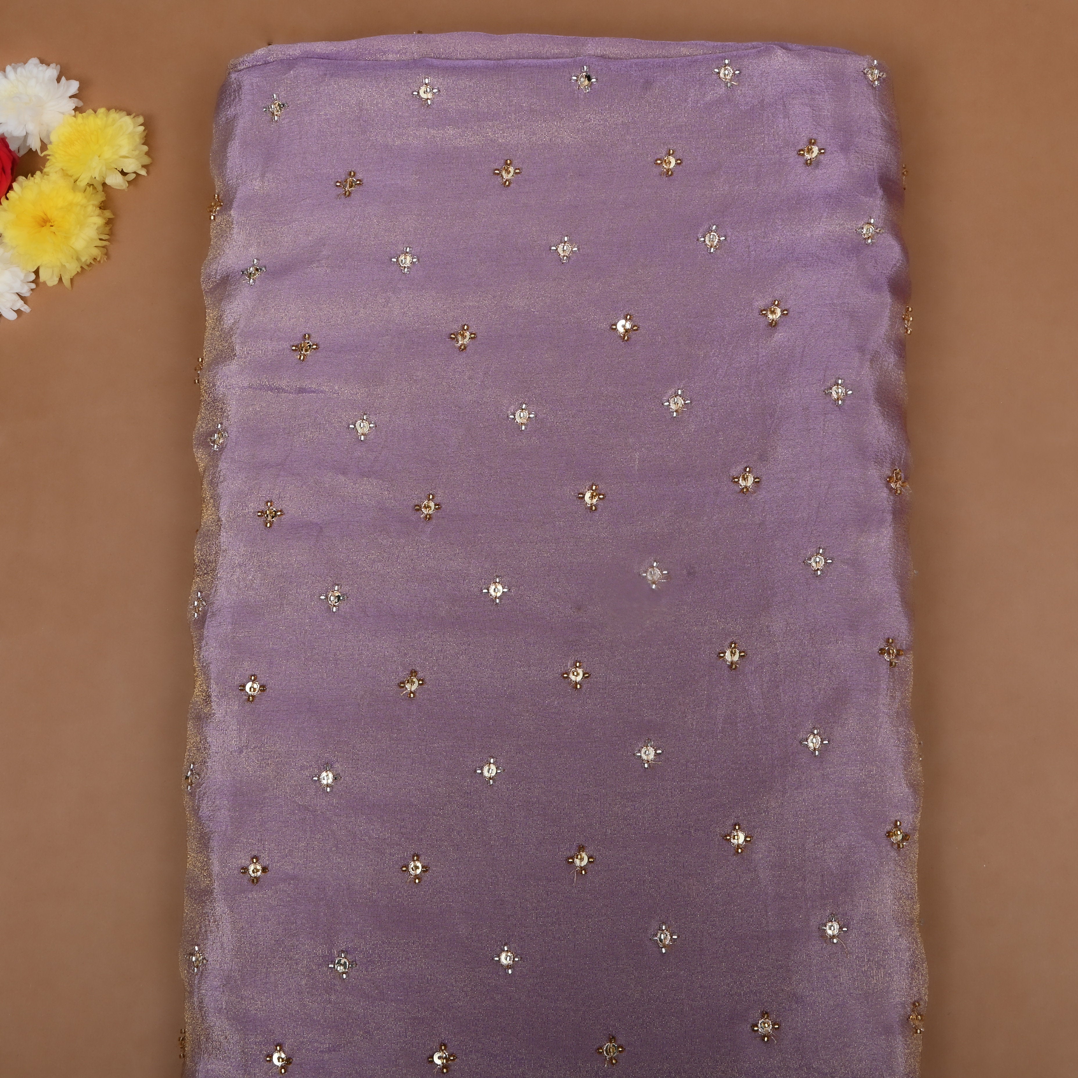 Heather Purple Beadwork Tissue Fabric