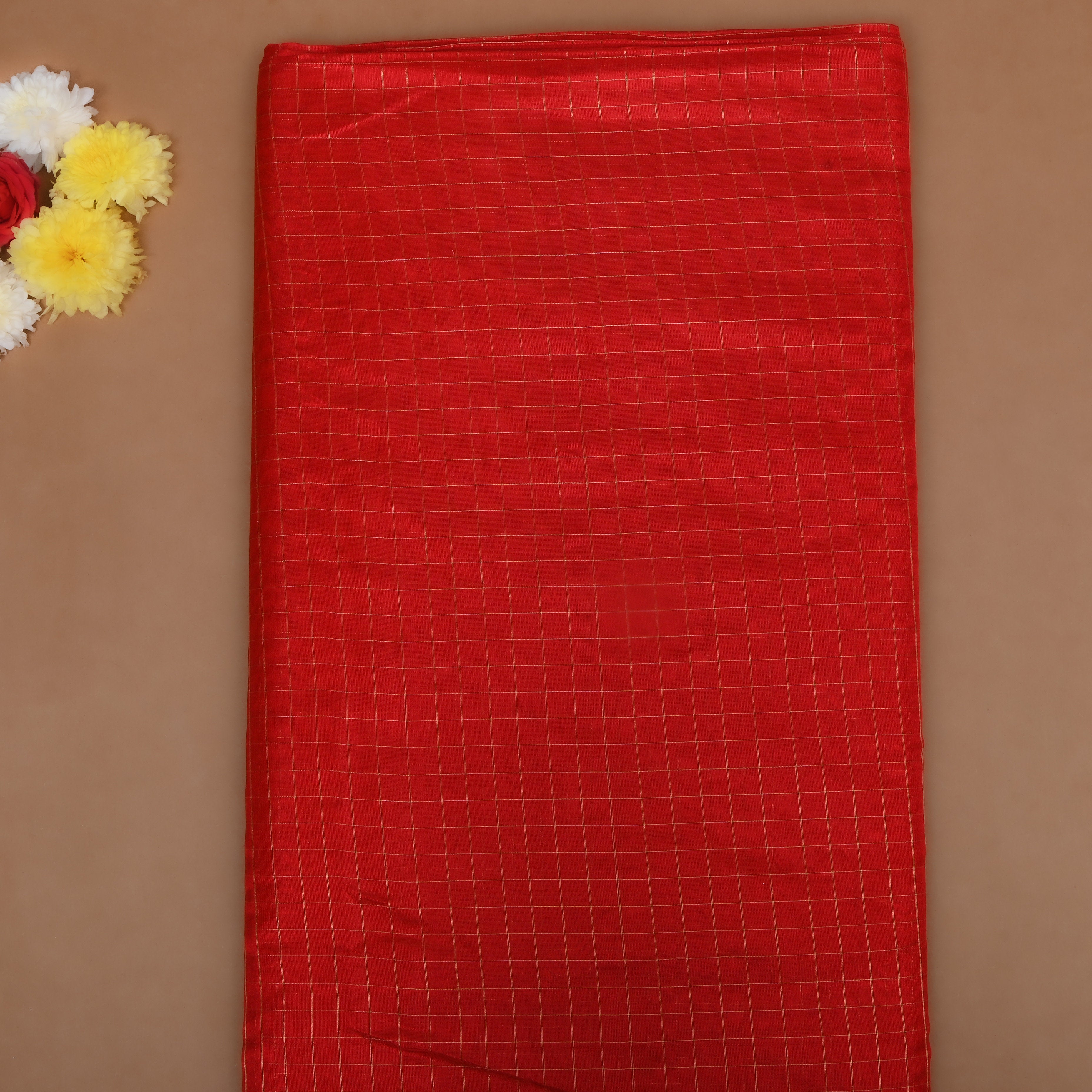 Scarlet Red Jamawar Silk Fabric