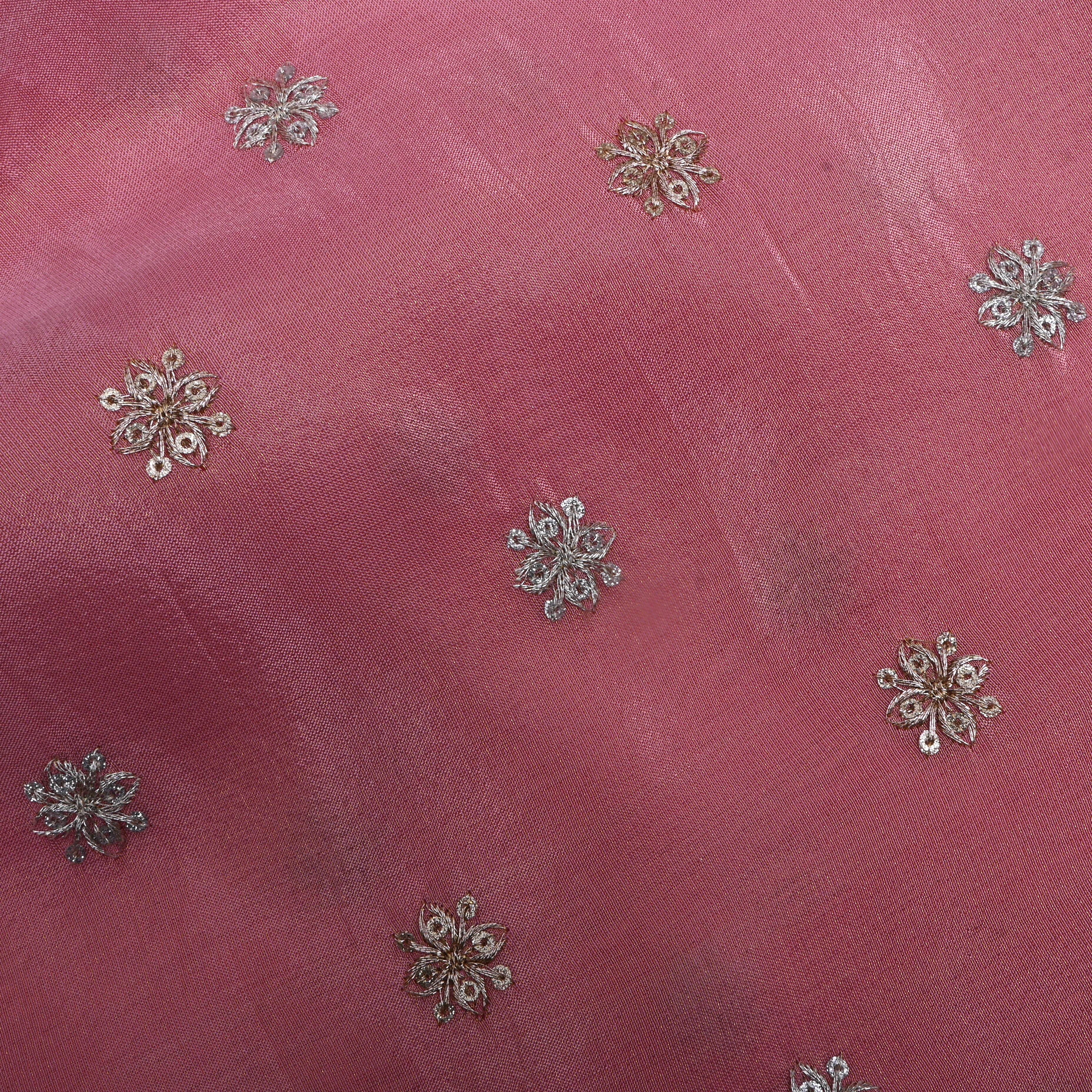 Baby Pink Zari Embroidered Tissue Fabric