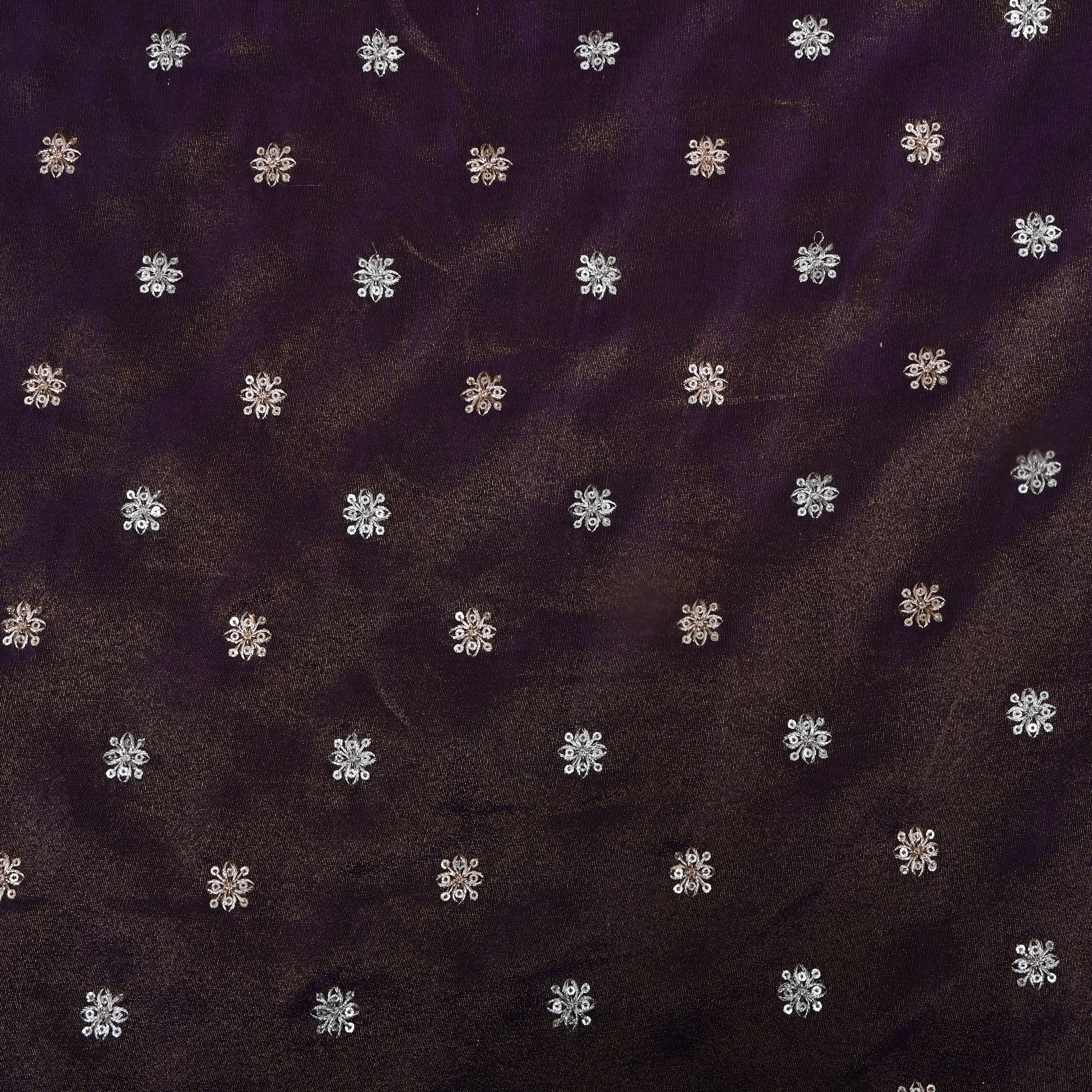 Deep Purple Zari Embroidered Tissue Fabric