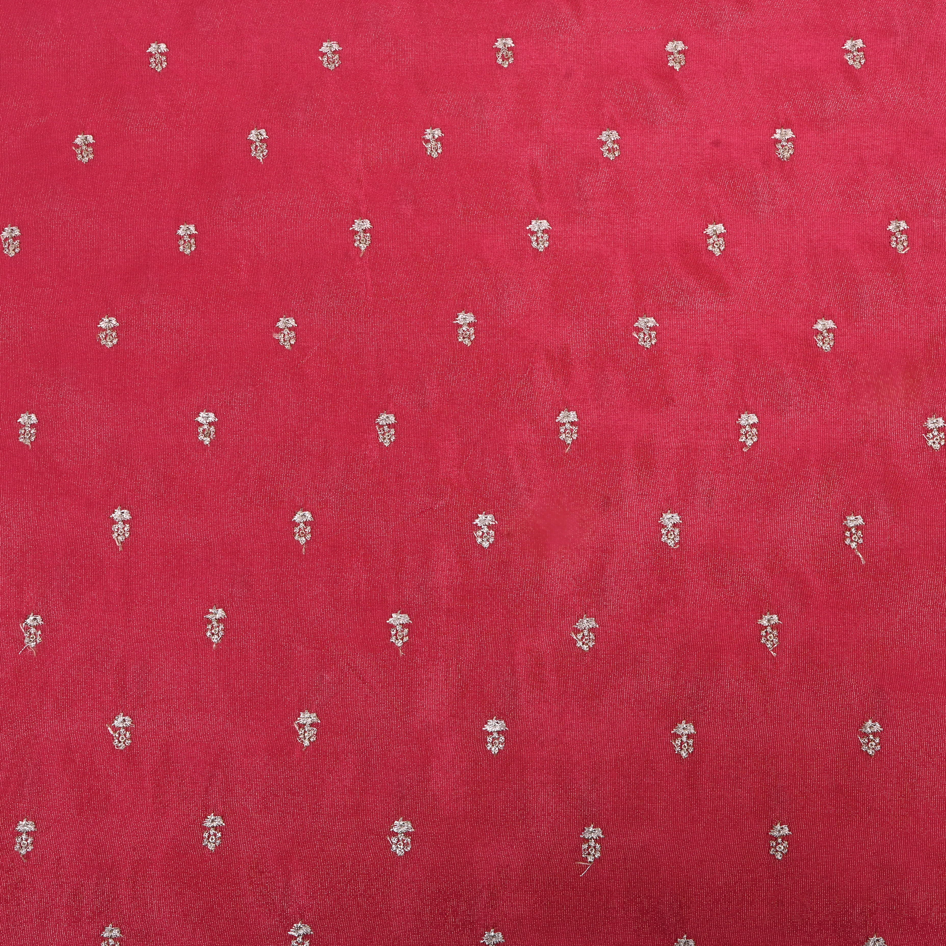 Crimson Pink Embroidered Floral Tissue Fabric