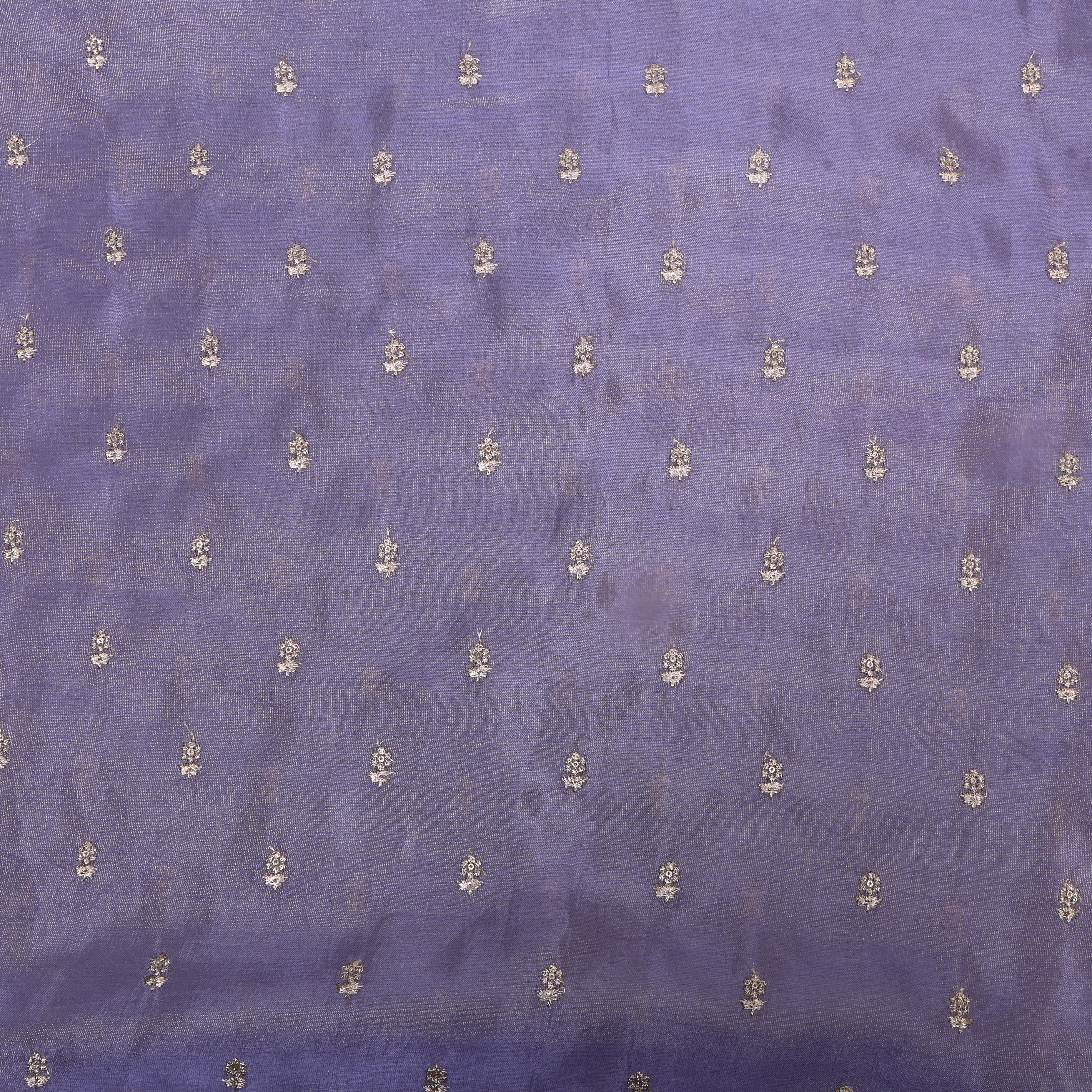 Mauve Purple Embroidered Floral Tissue Fabric