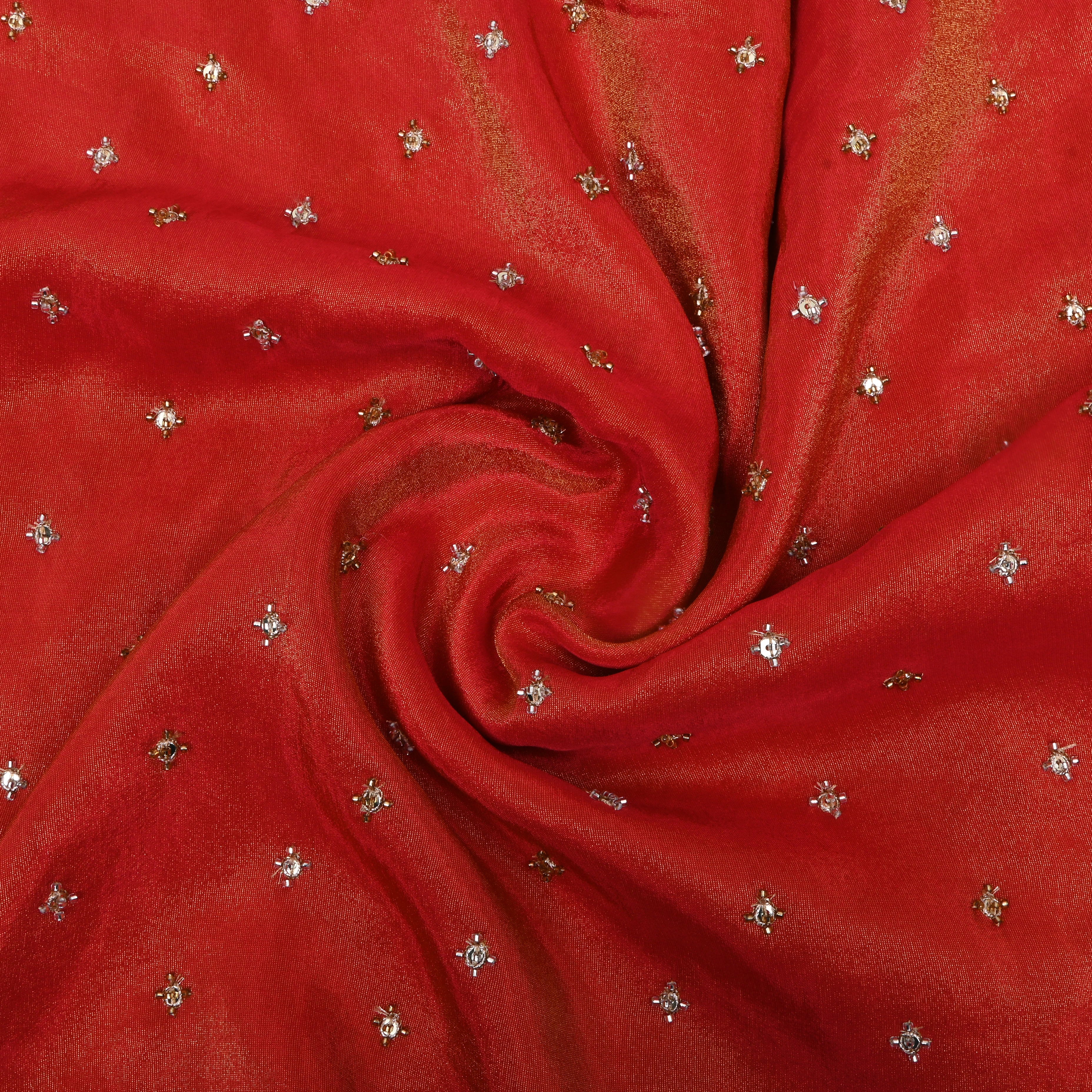 Dark Orange Bead Work Tissue Fabric