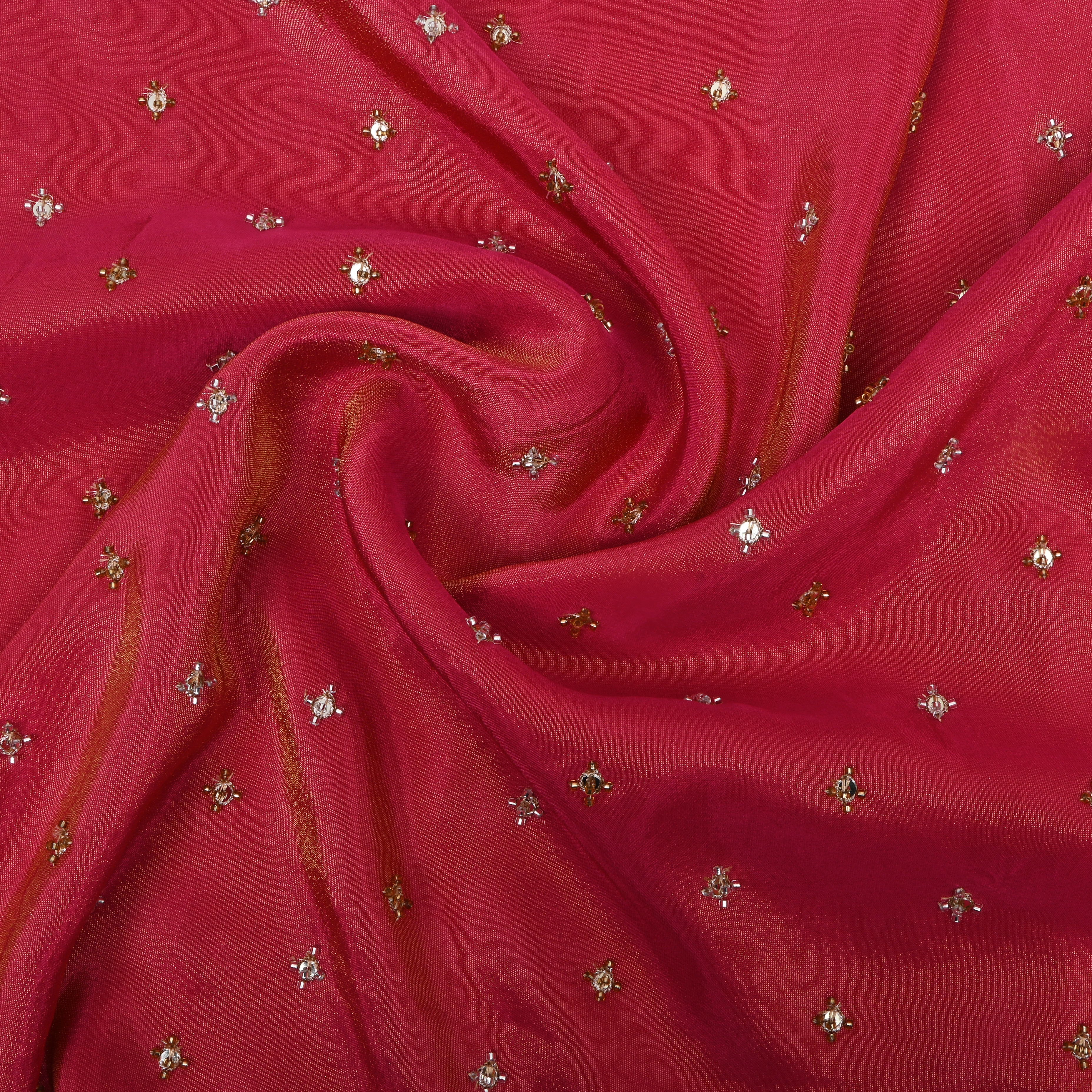 Deep Berry Pink Beadwork Tissue Fabric