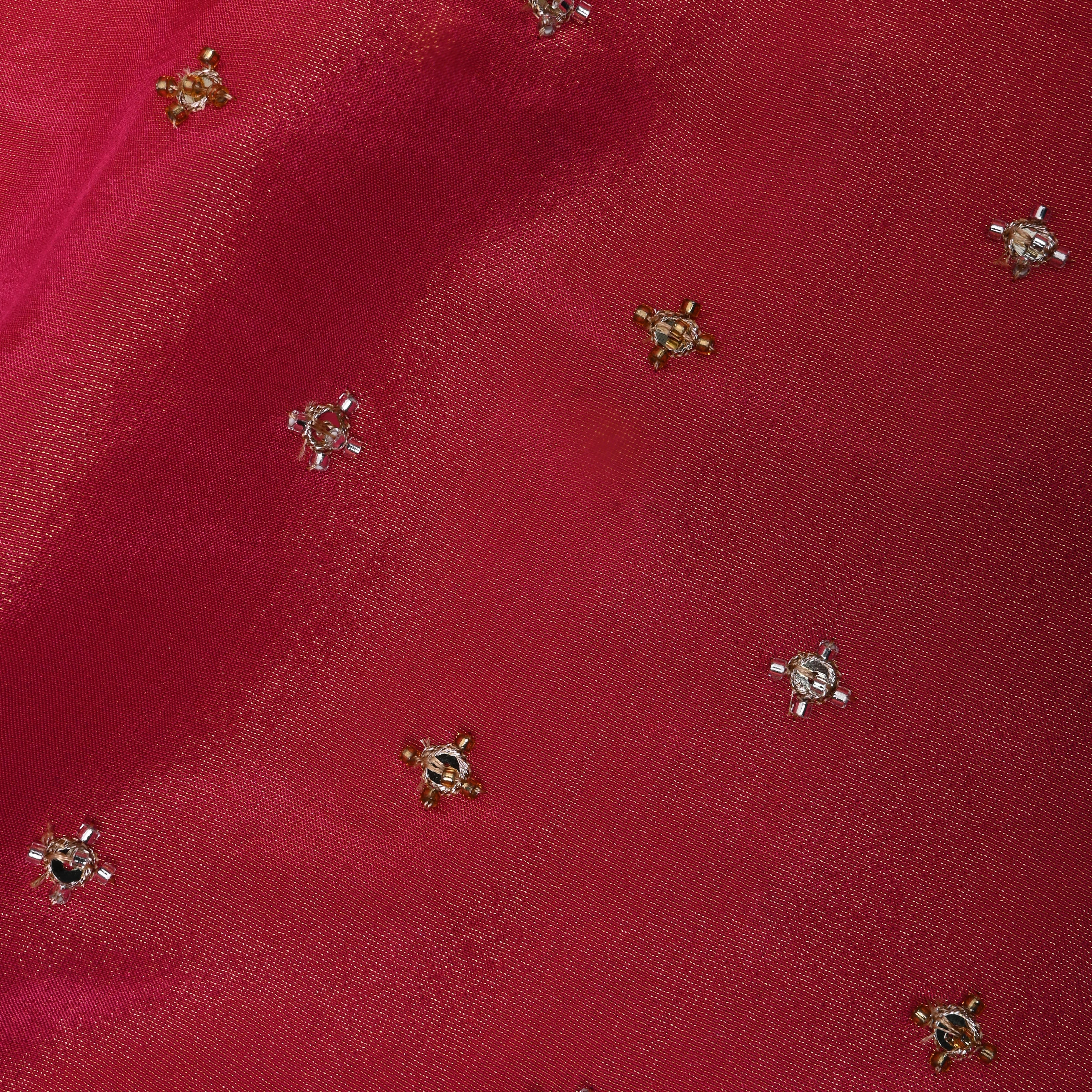 Deep Berry Pink Beadwork Tissue Fabric