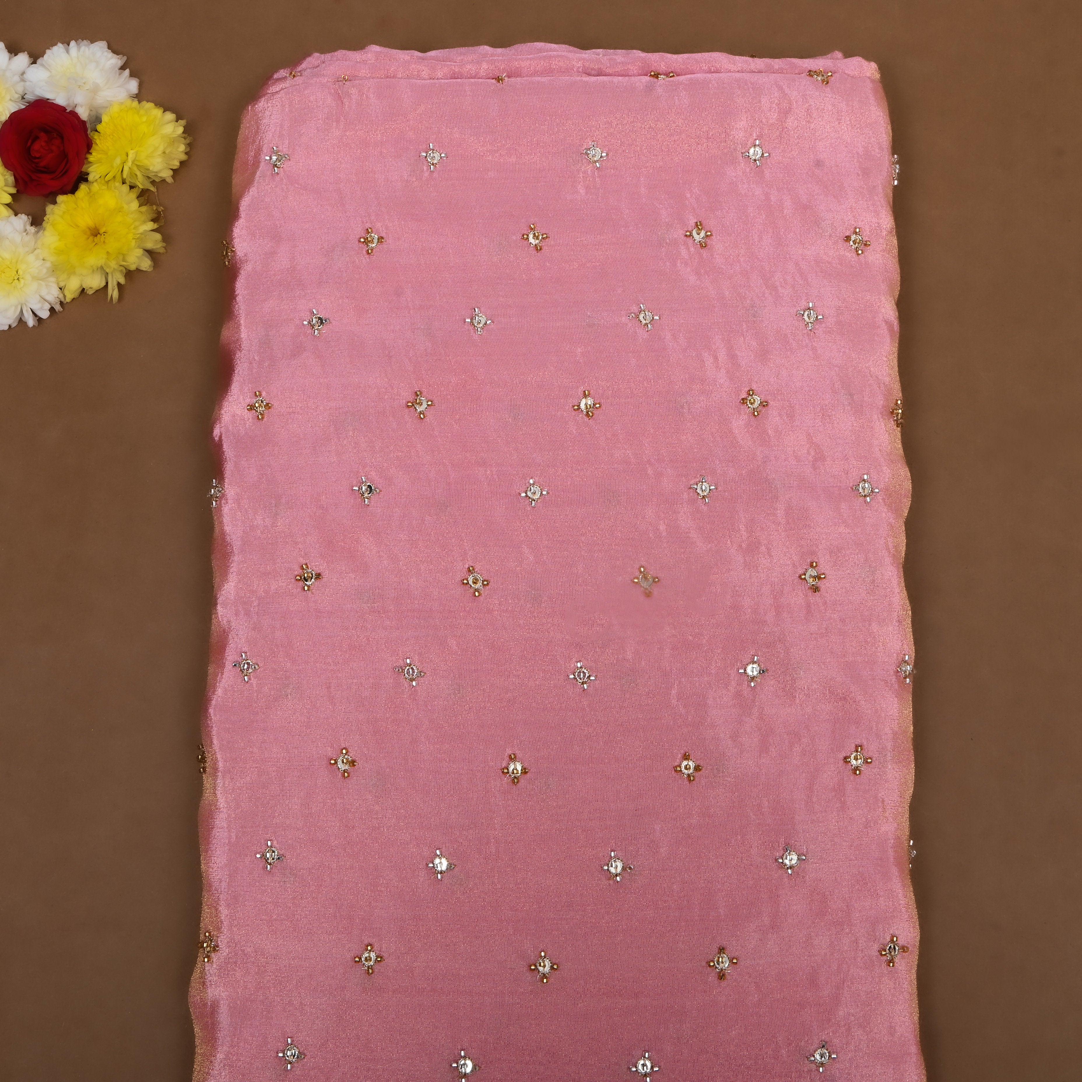 Taffy Pink Beadwork Tissue Fabric