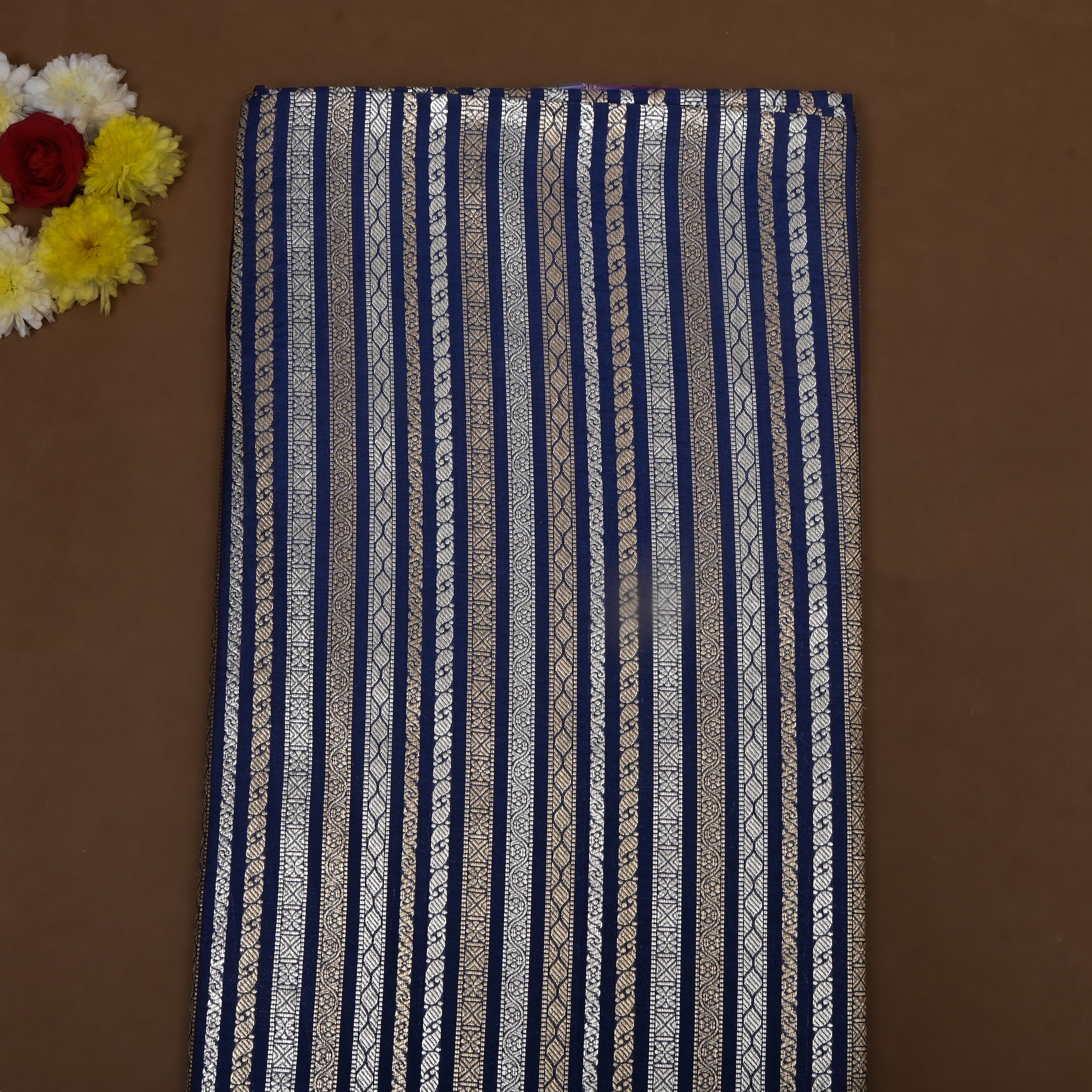 Navy Blue Zari Woven Silk Fabric