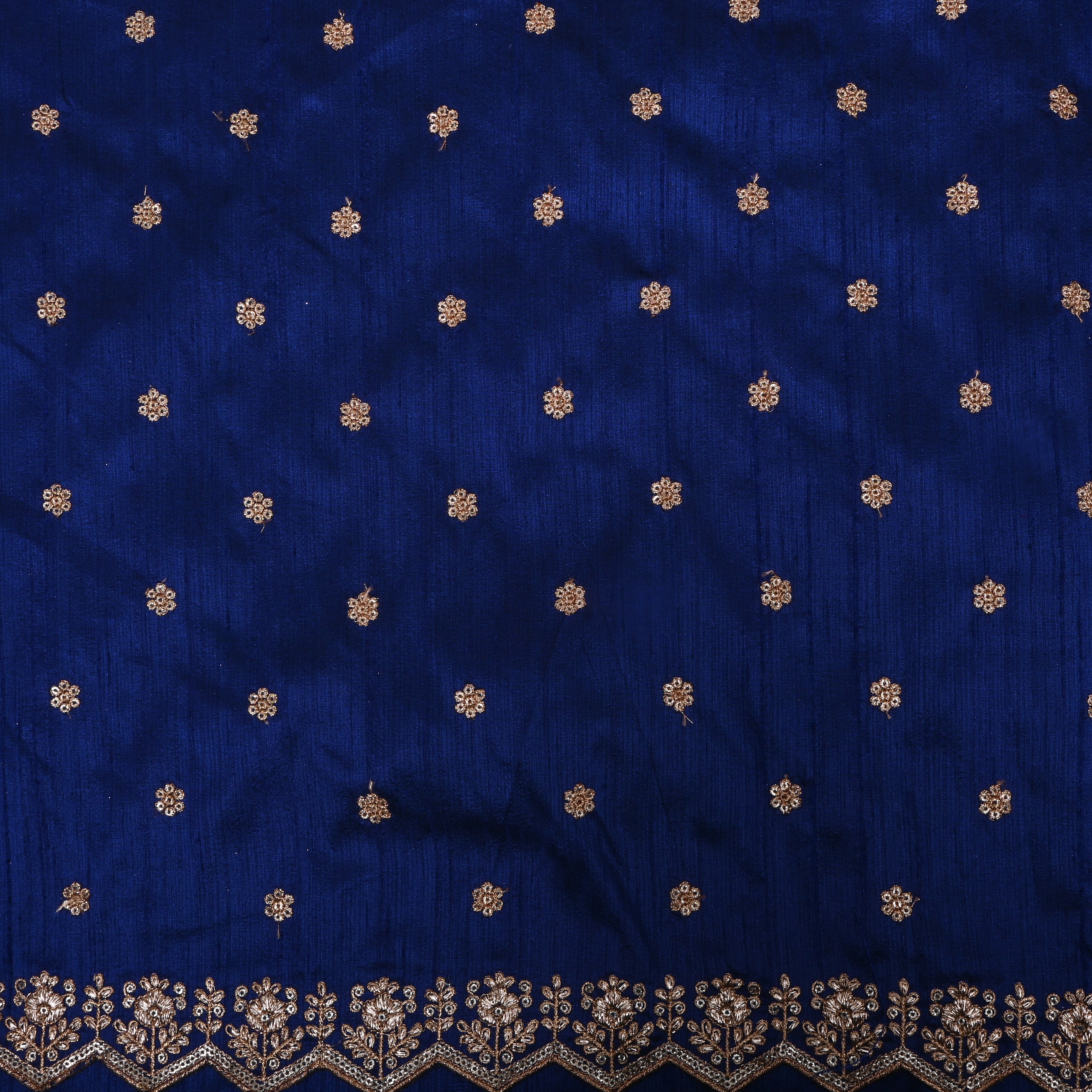 Royal Blue Zari Embroidered Dupion Silk Fabric
