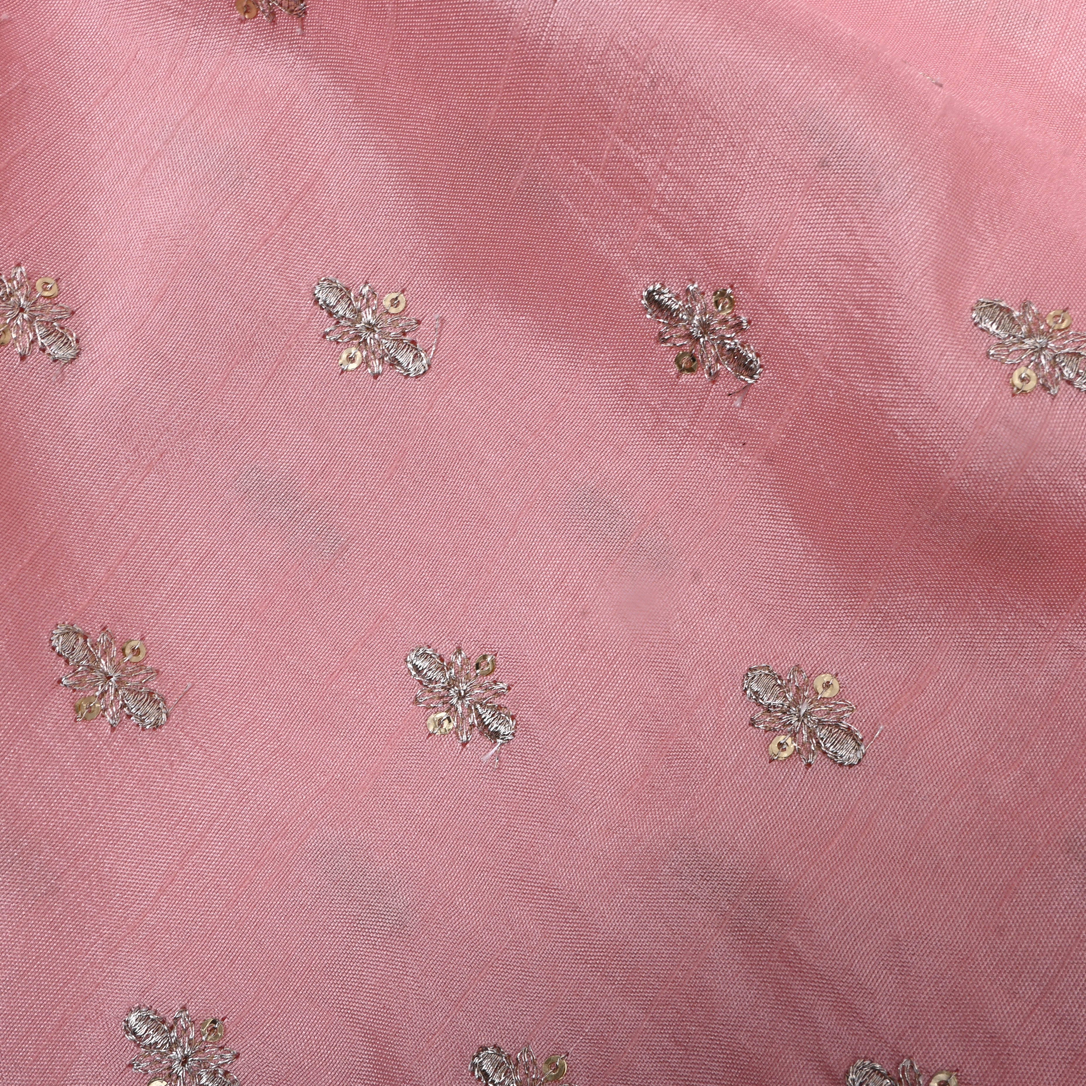Taffy Pink Floral Zari Embroidered Silk Fabric