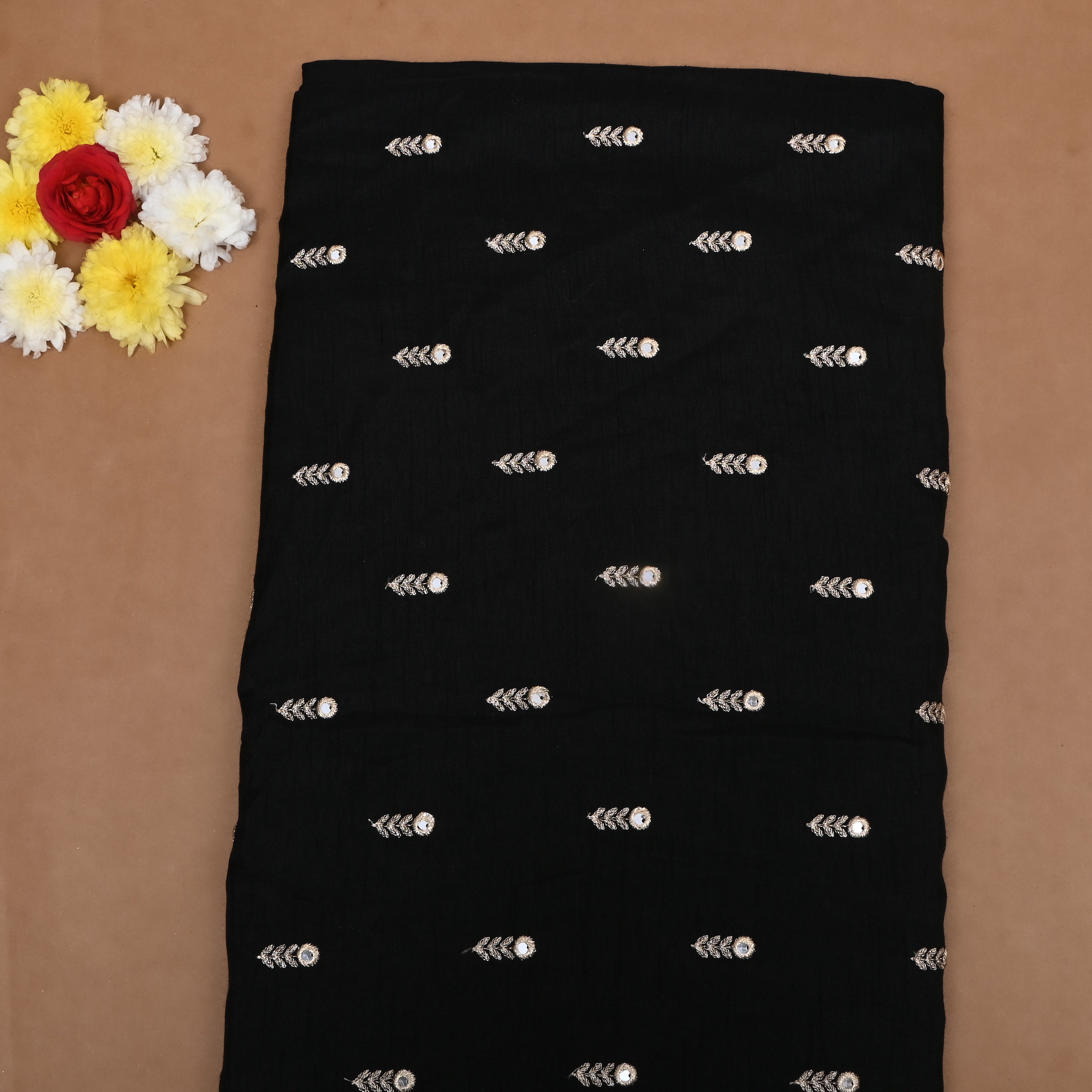 Pencil Black Mirror Embroidered Silk Fabric