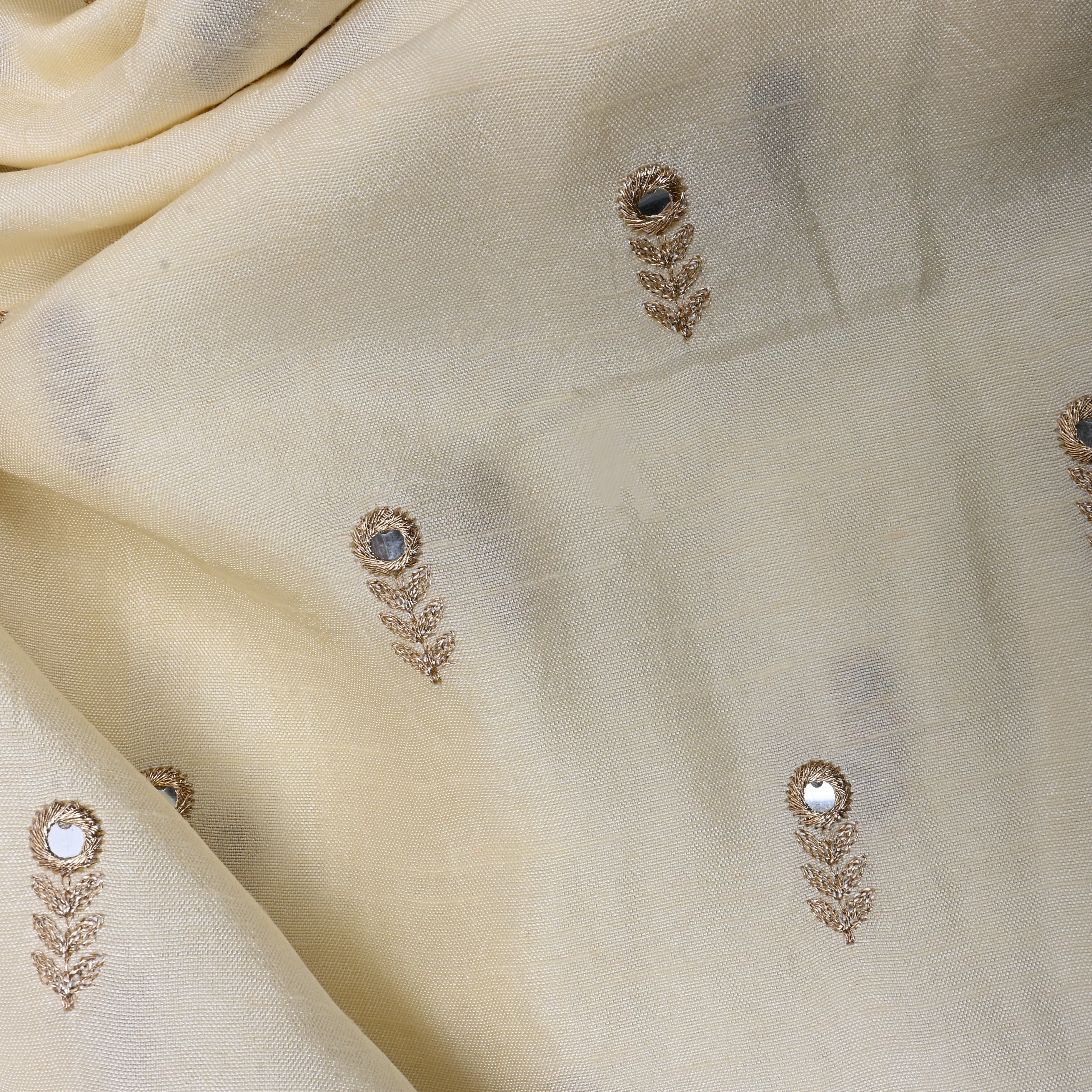 Off-White Floral Embroidered Silk Fabric