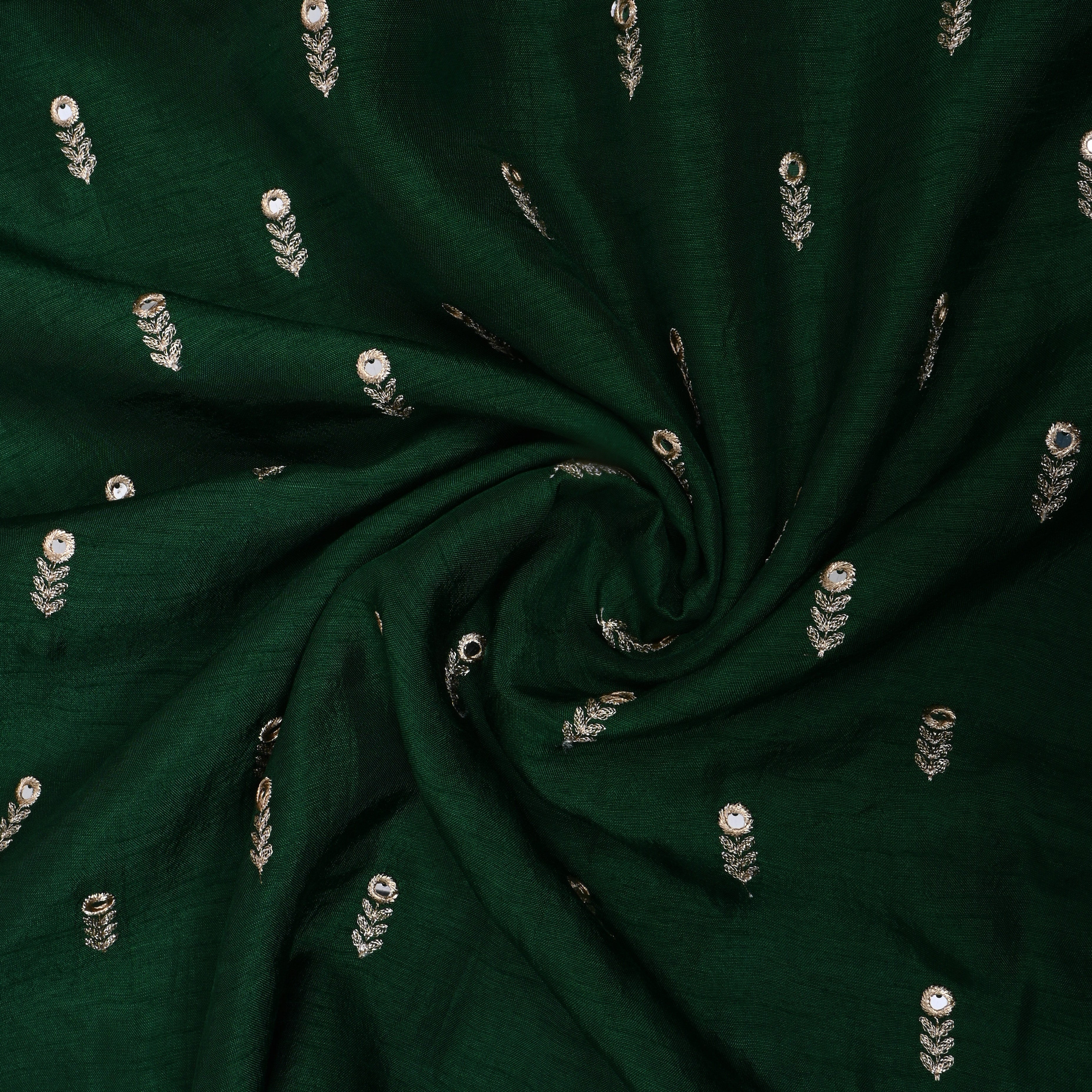 Bottle Green Floral Embroidered Silk Fabric