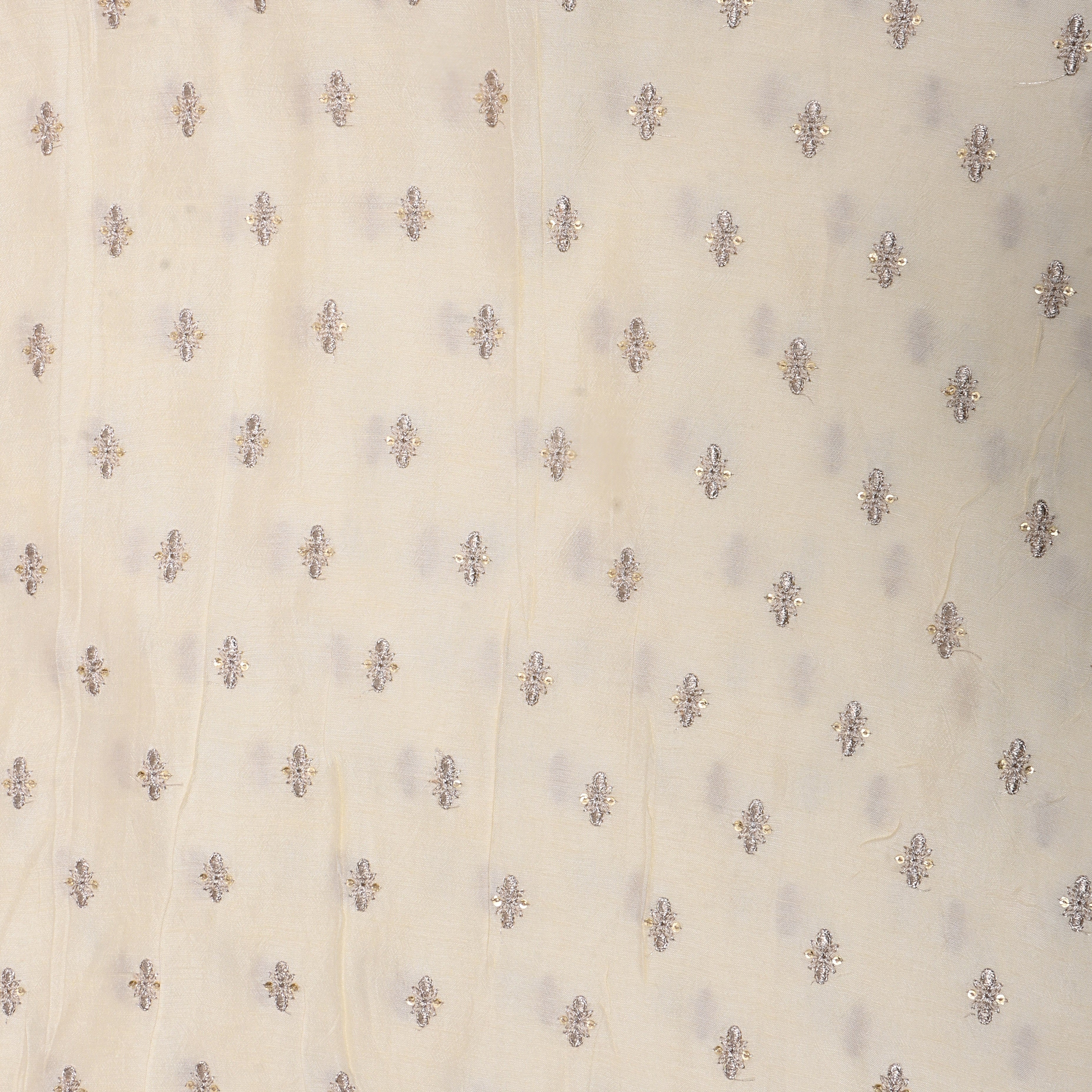 Light Cream Zari Embroidered Silk Fabric