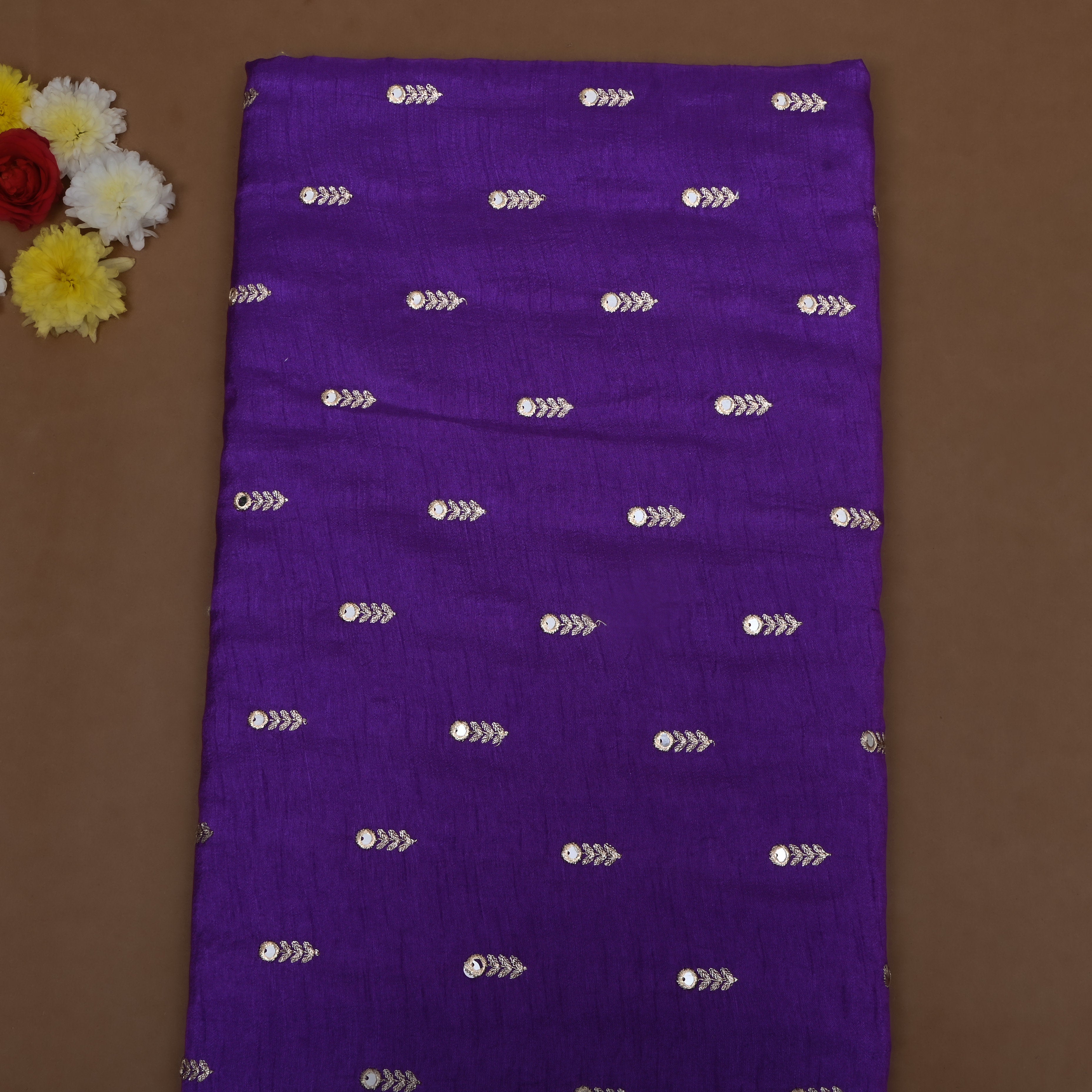 Ultra Violet Floral Embroidered Silk Fabric