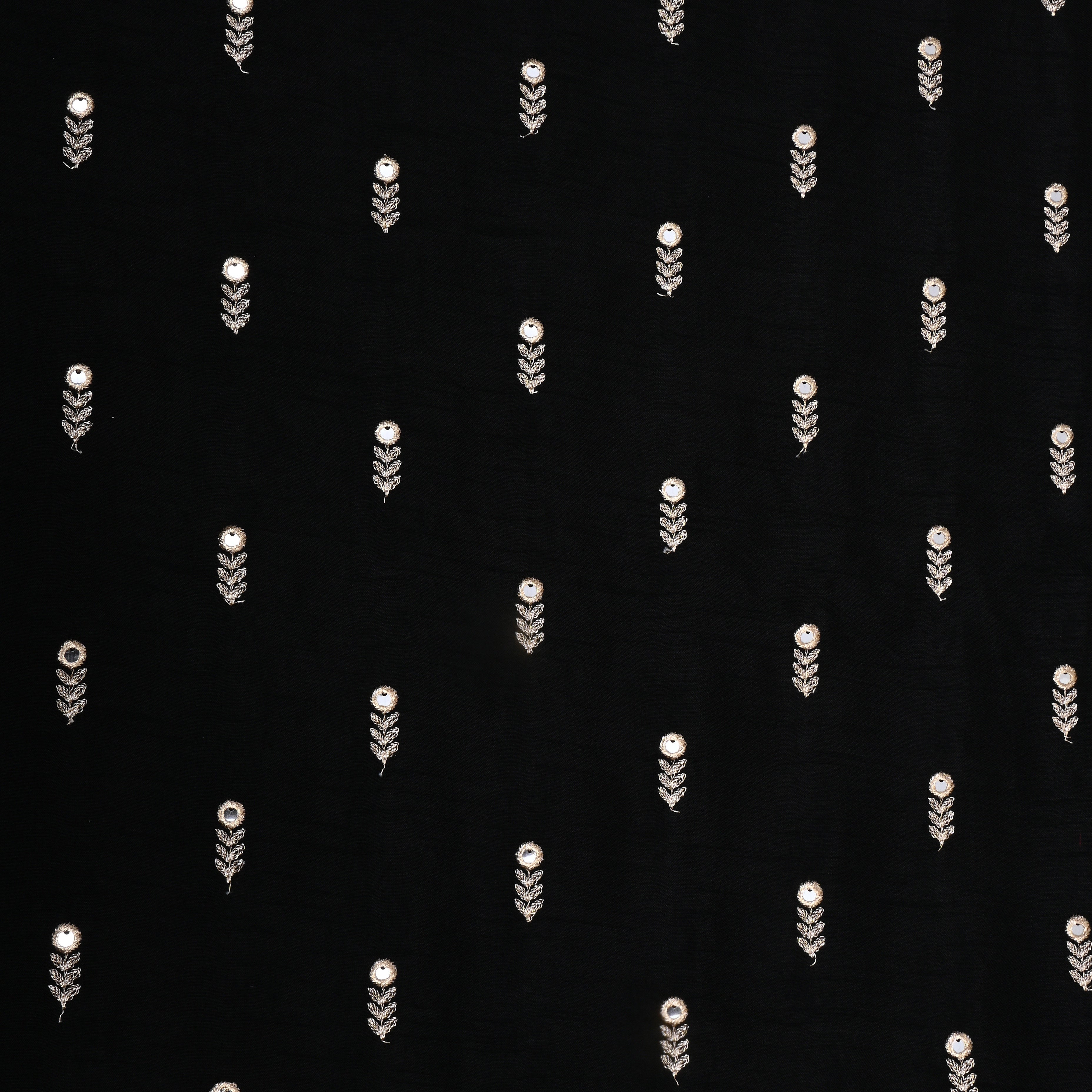 Black Floral Embroidered Silk Fabric