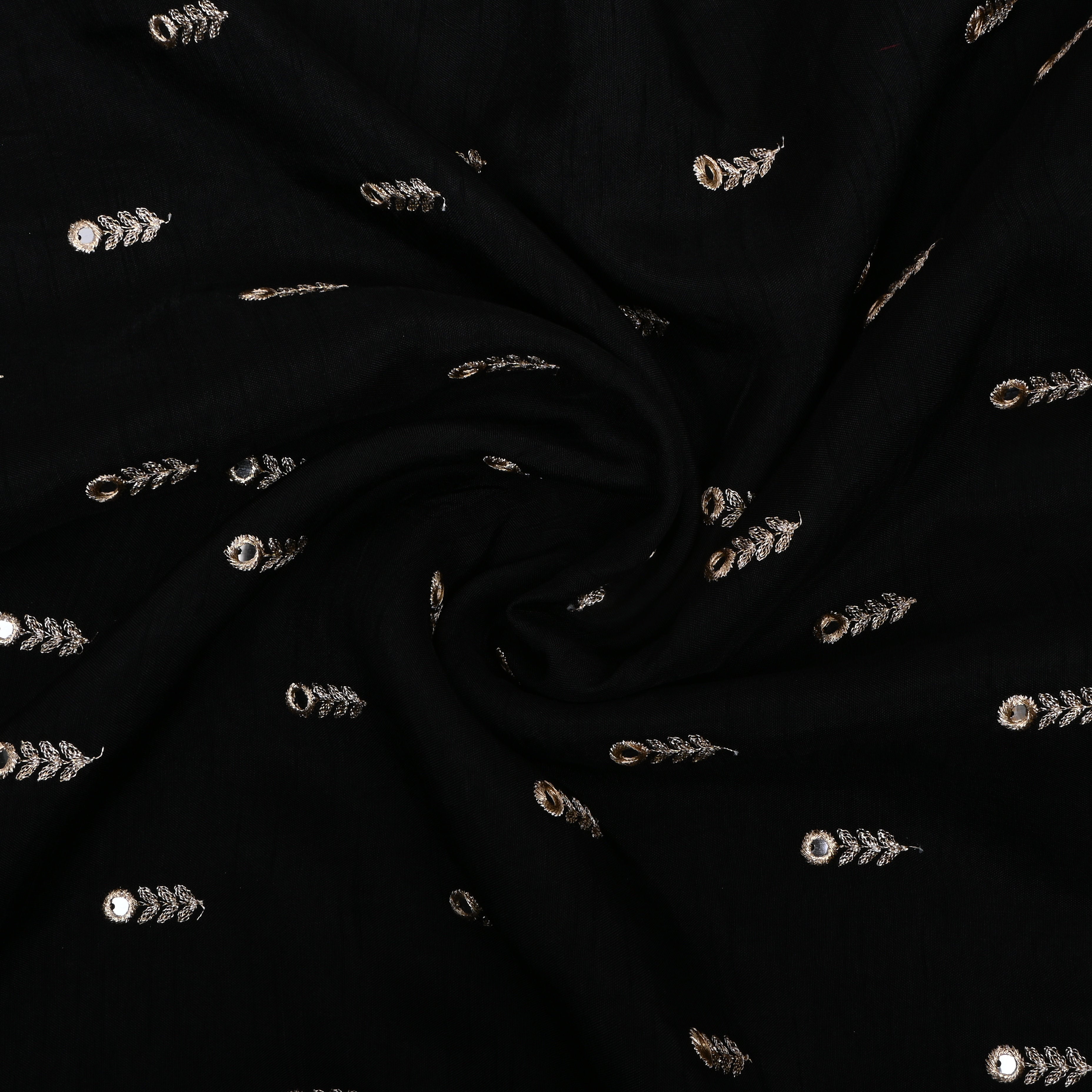 Black Floral Embroidered Silk Fabric