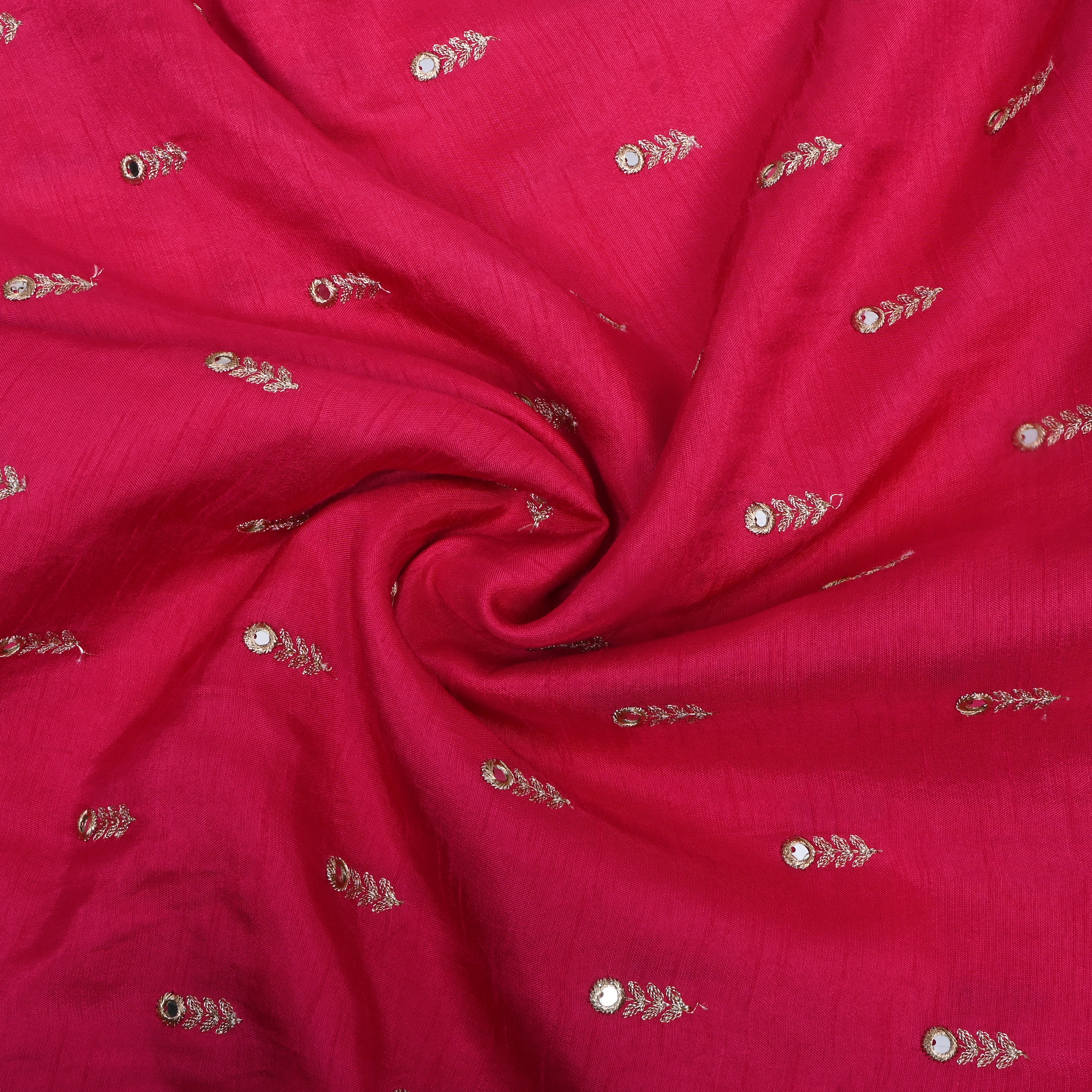 Bright Pink Floral Embroidered Silk Fabric