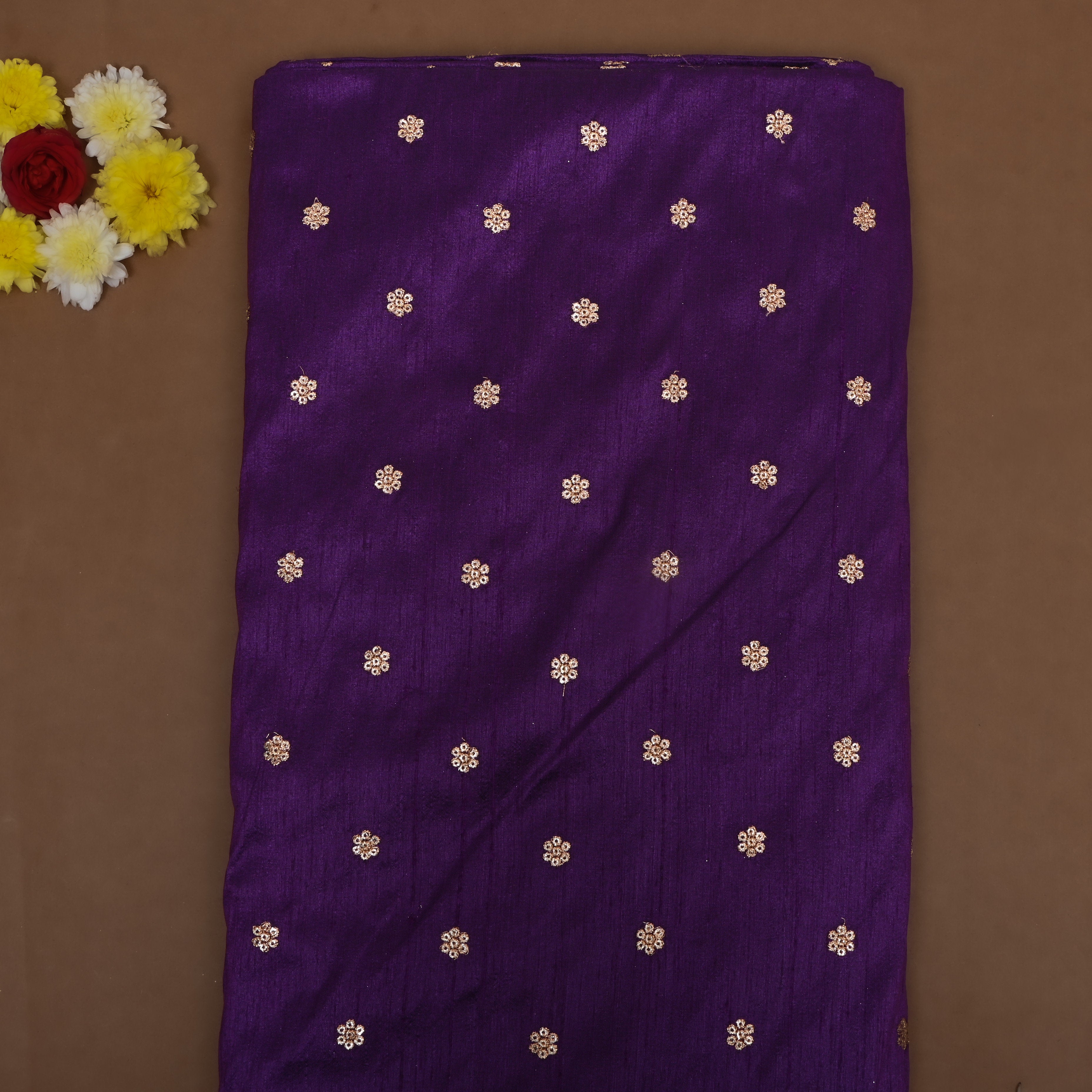 Persian Purple Zari Embroidered Dupion Silk Fabric