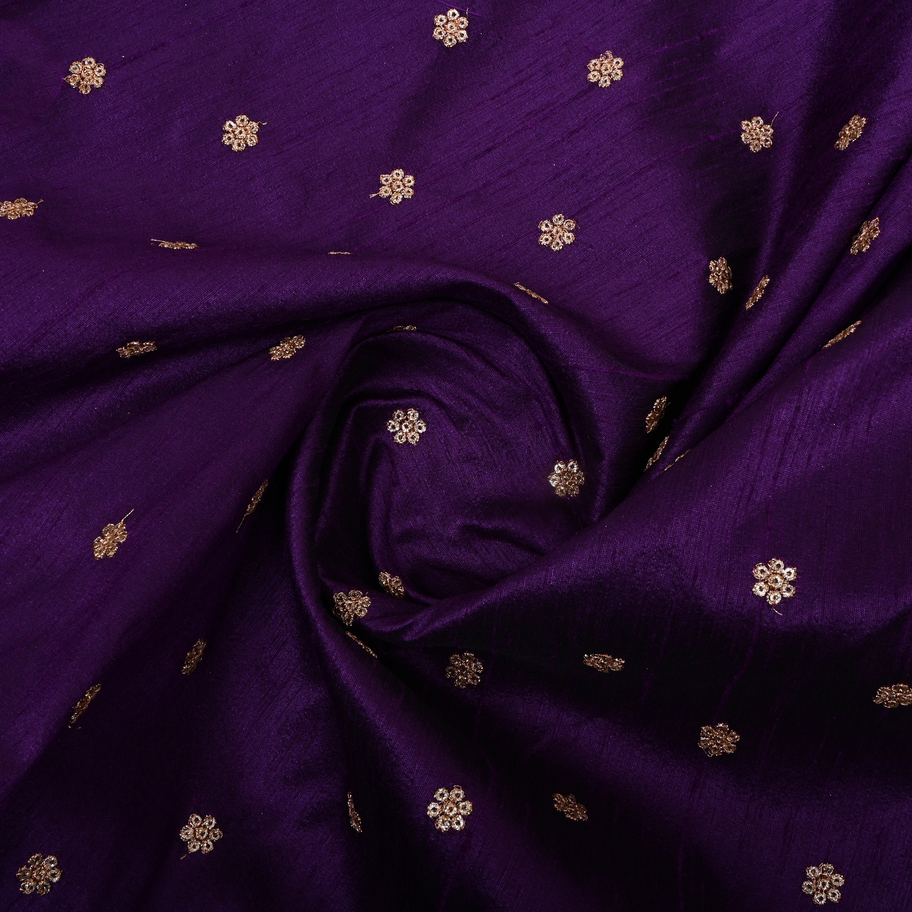 Persian Purple Zari Embroidered Dupion Silk Fabric
