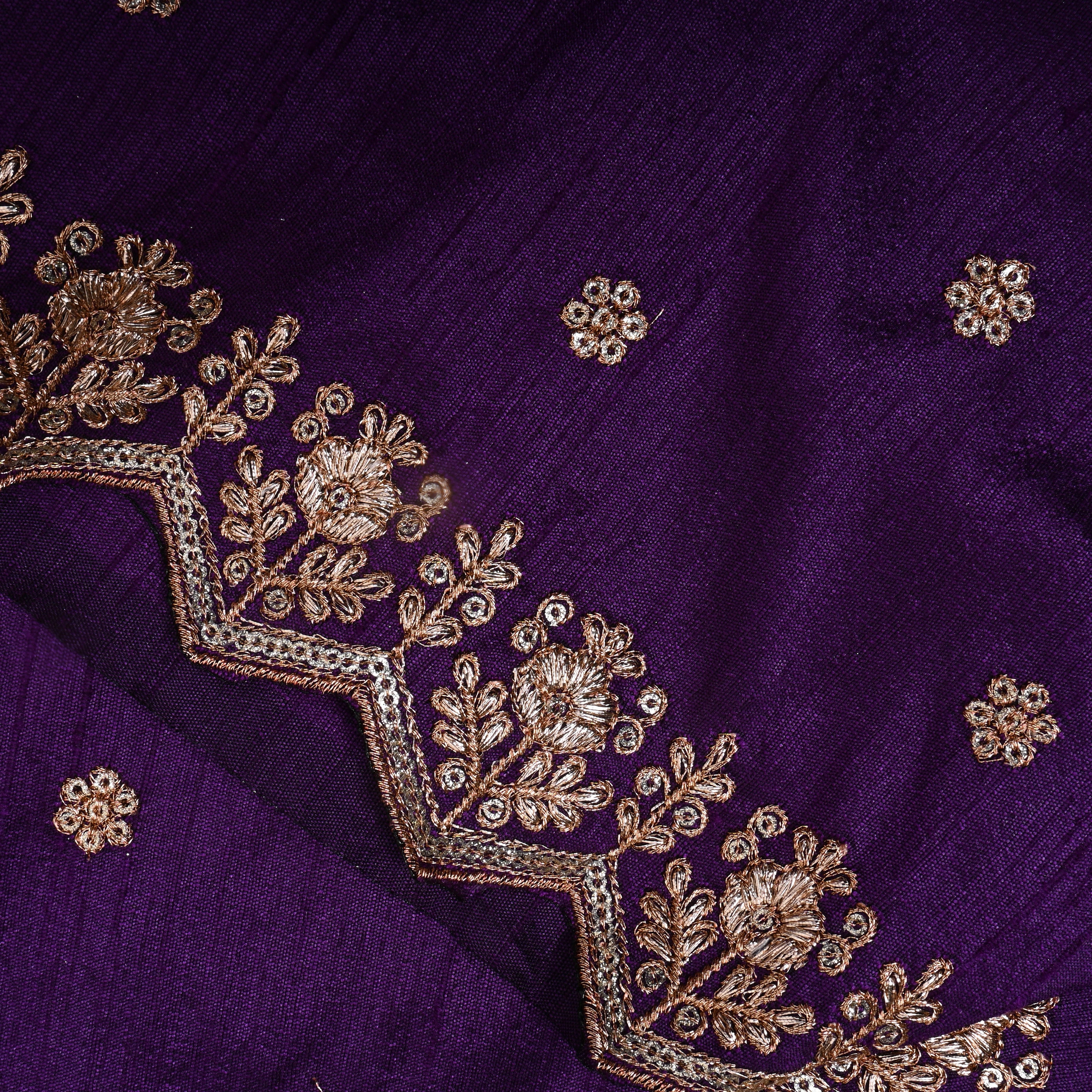 Persian Purple Zari Embroidered Dupion Silk Fabric