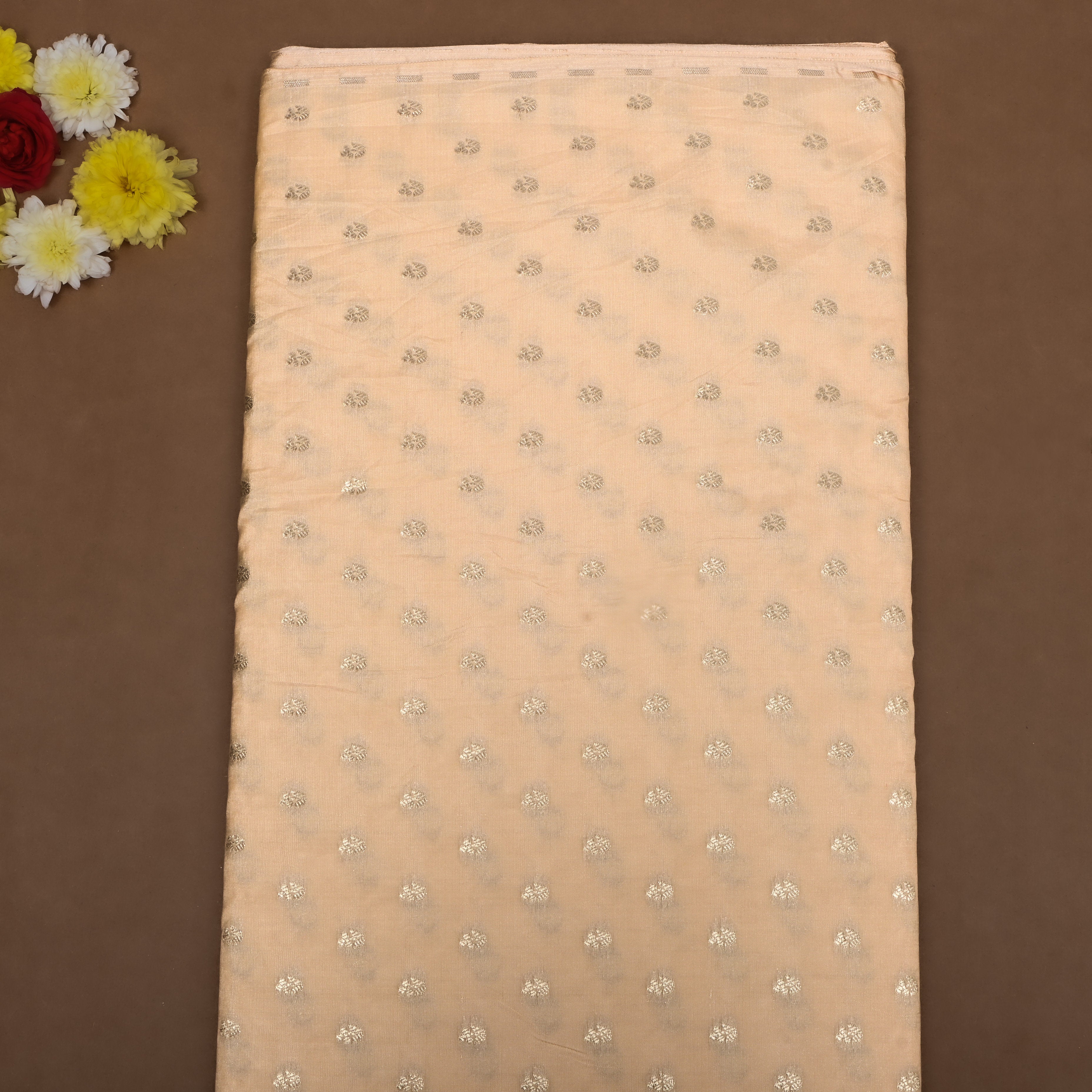 Beige Cream Zari Woven Silk Fabric