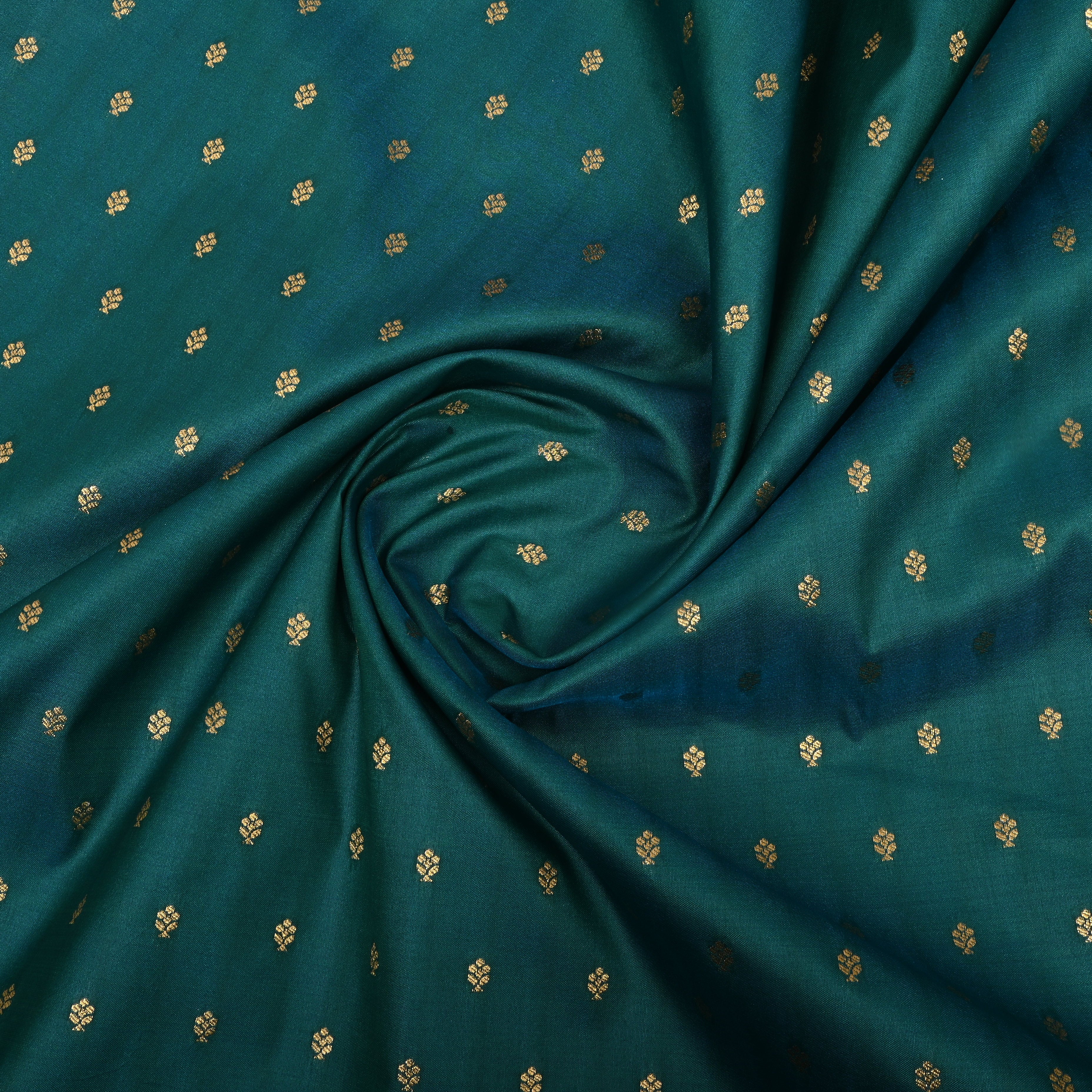 Teal Green Floral Jamawar Silk Fabric