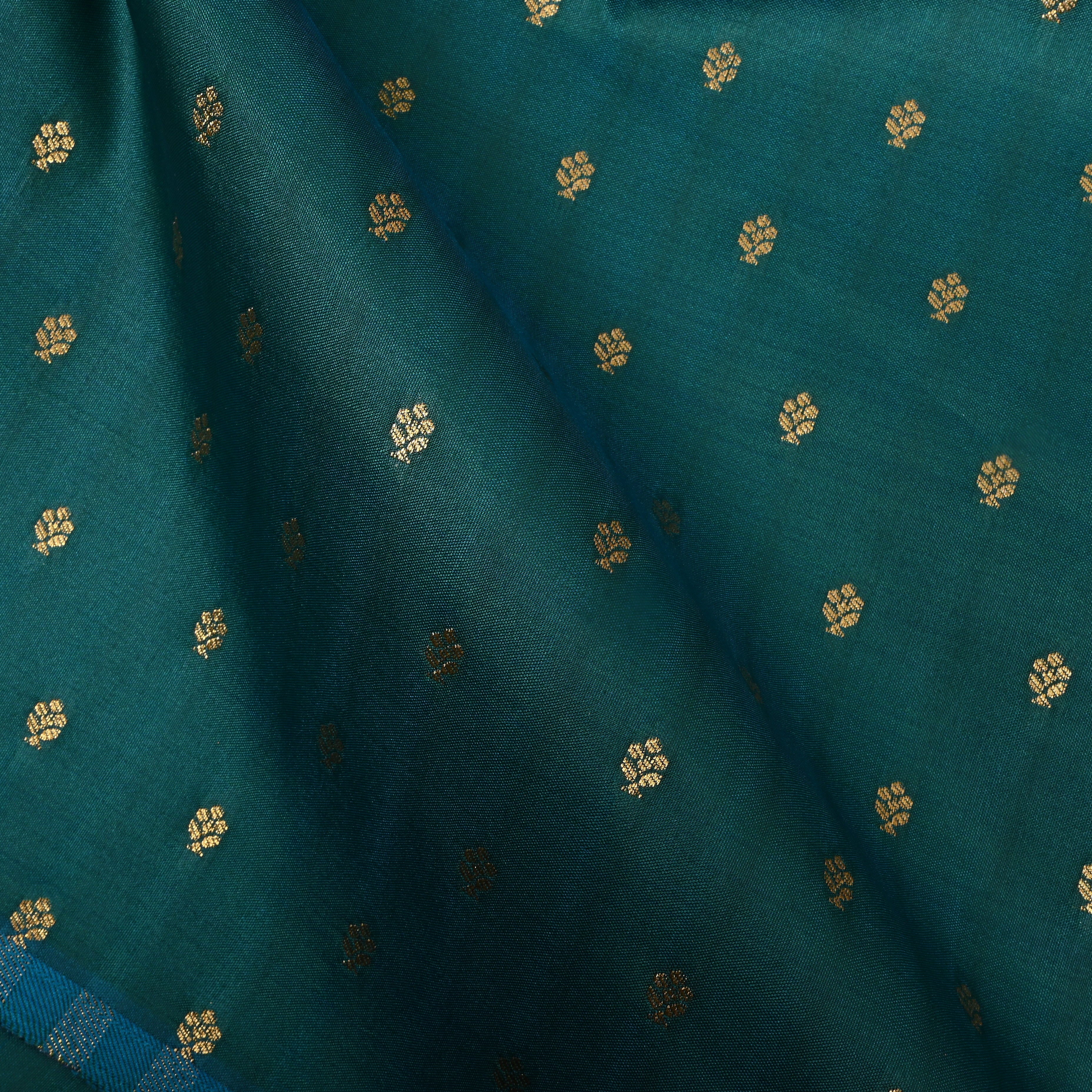 Teal Green Floral Jamawar Silk Fabric