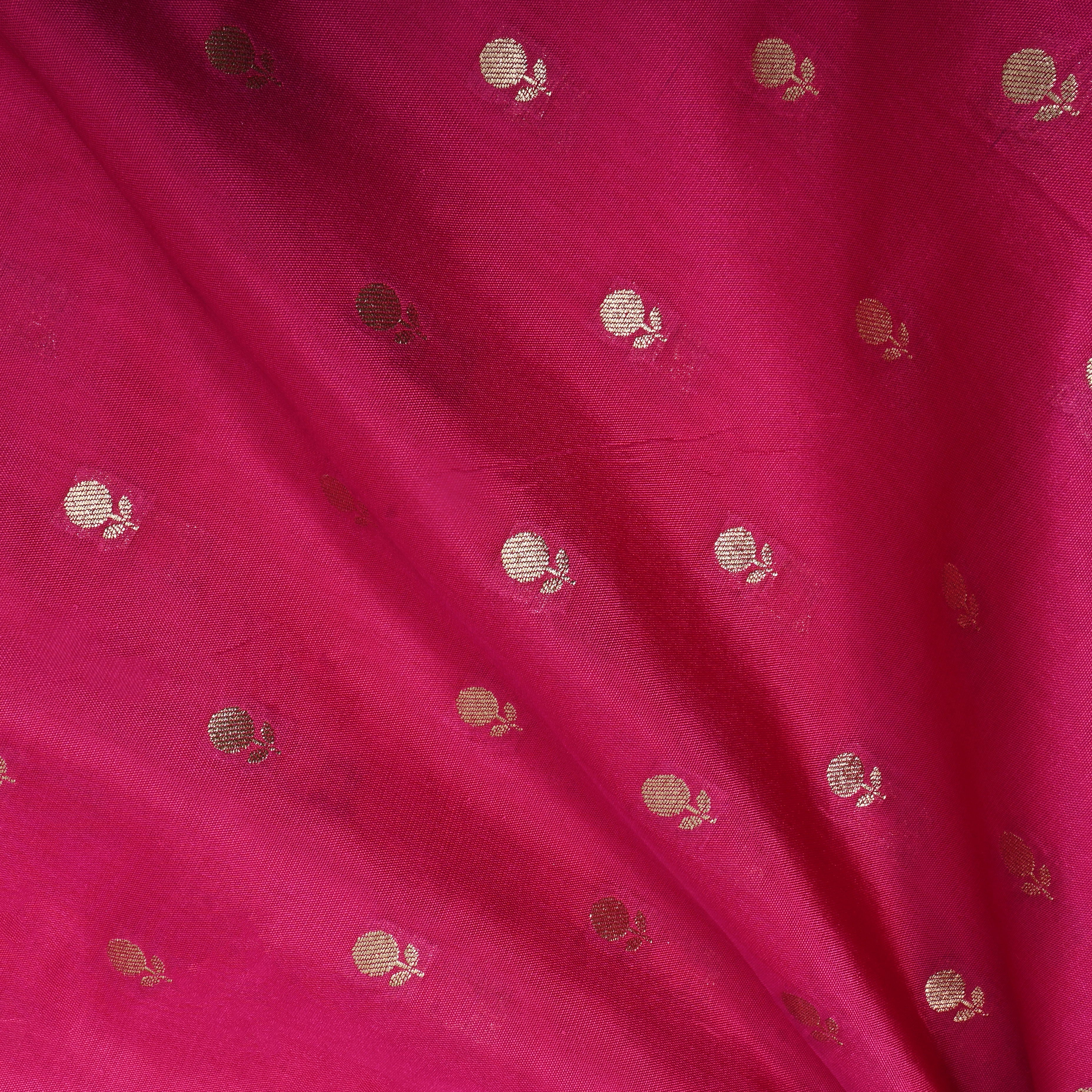 Deep Pink Zari Buttis On Jamawar Silk Fabric