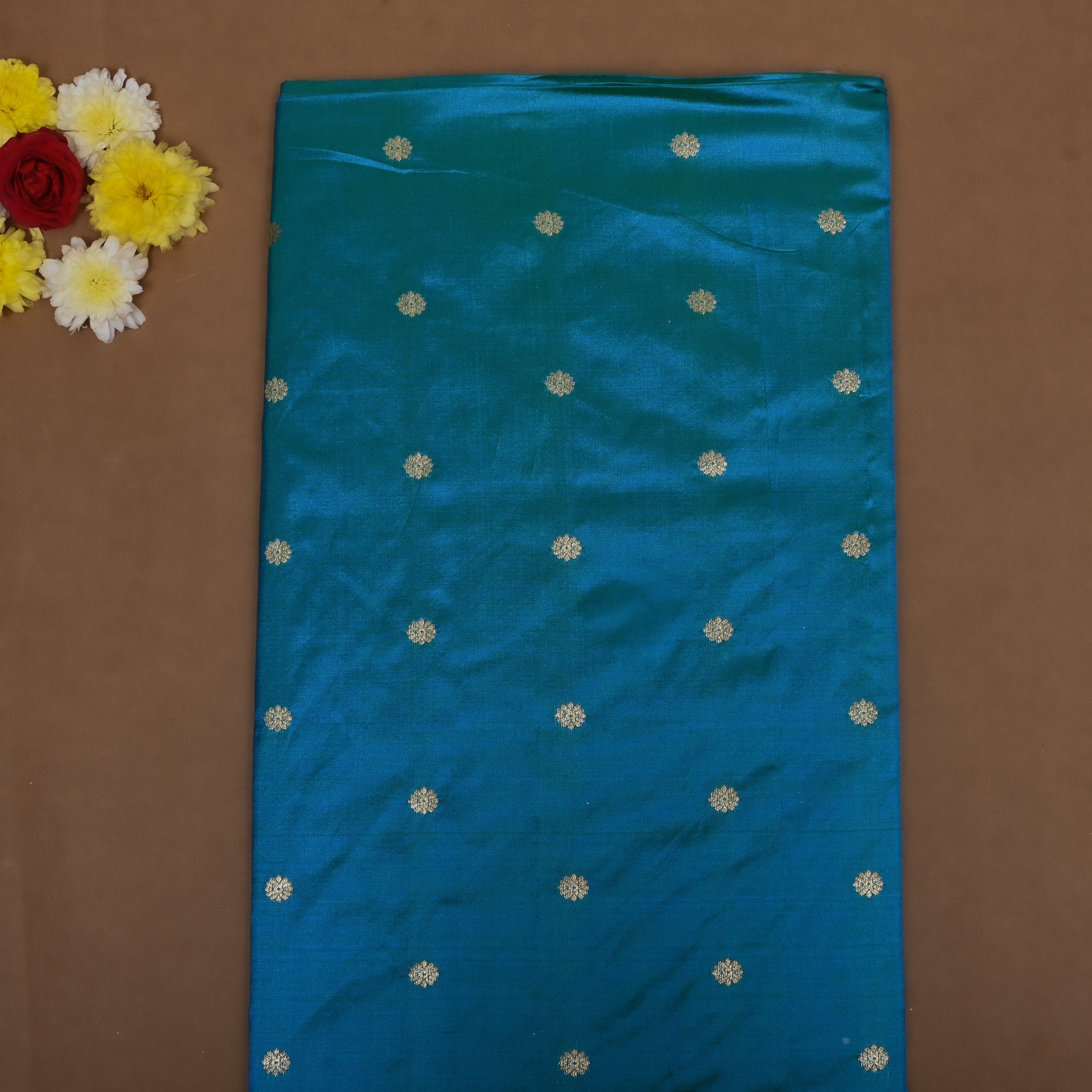 Cerulean Blue Zari Woven Jamawar Silk Fabric