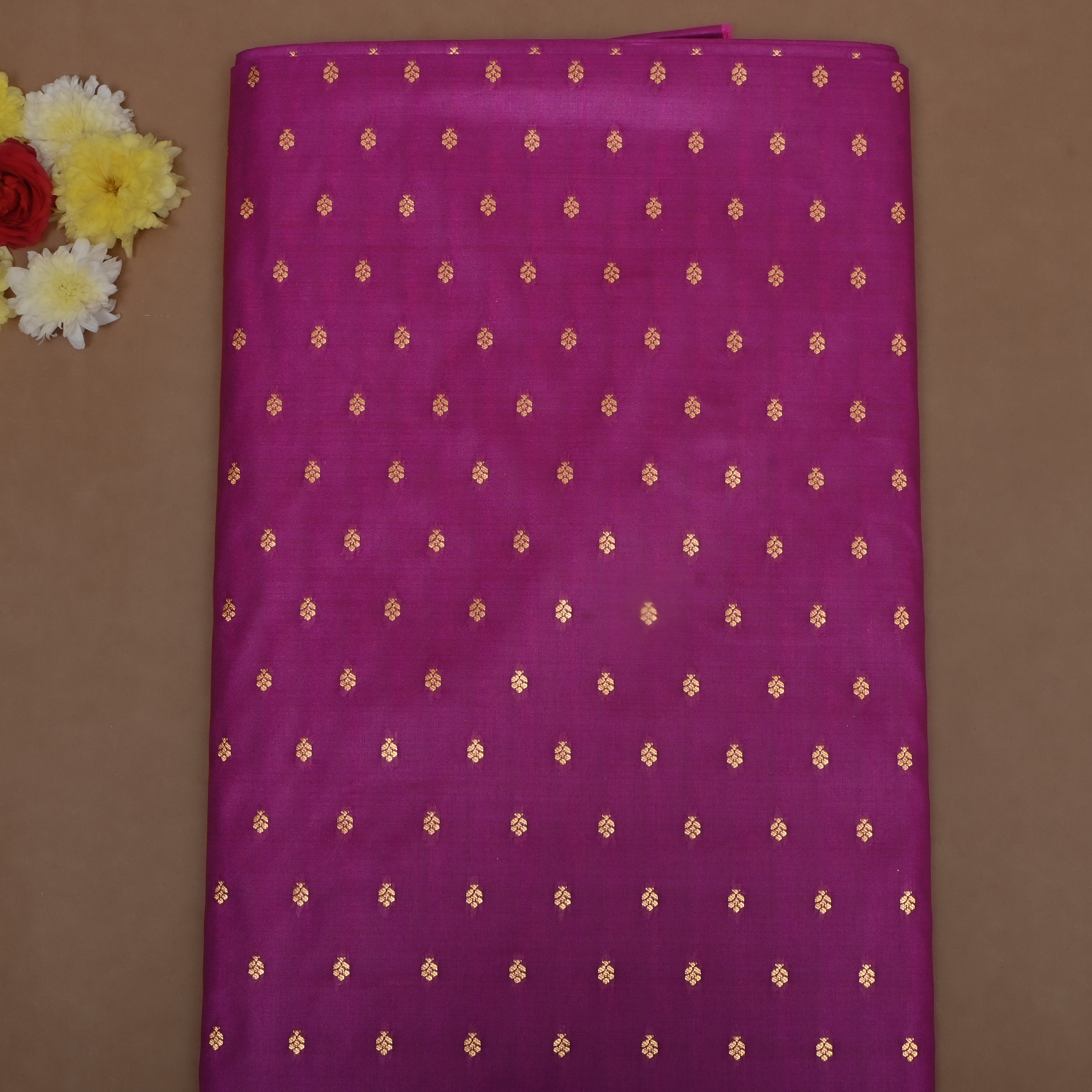 Magenta Purple Floral Zari Jamawar Silk Fabric
