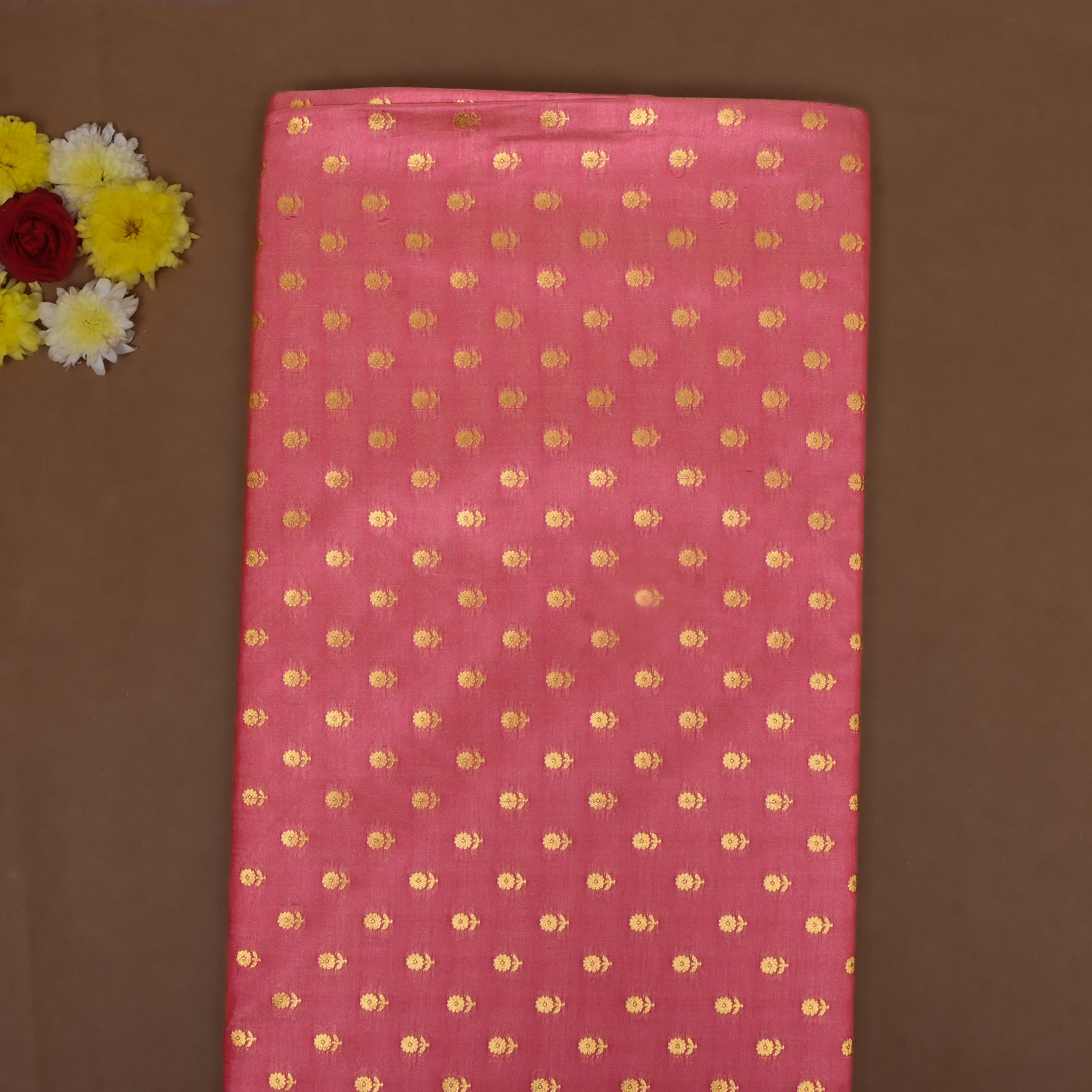 Candy Pink Floral Jamawar Silk Fabric