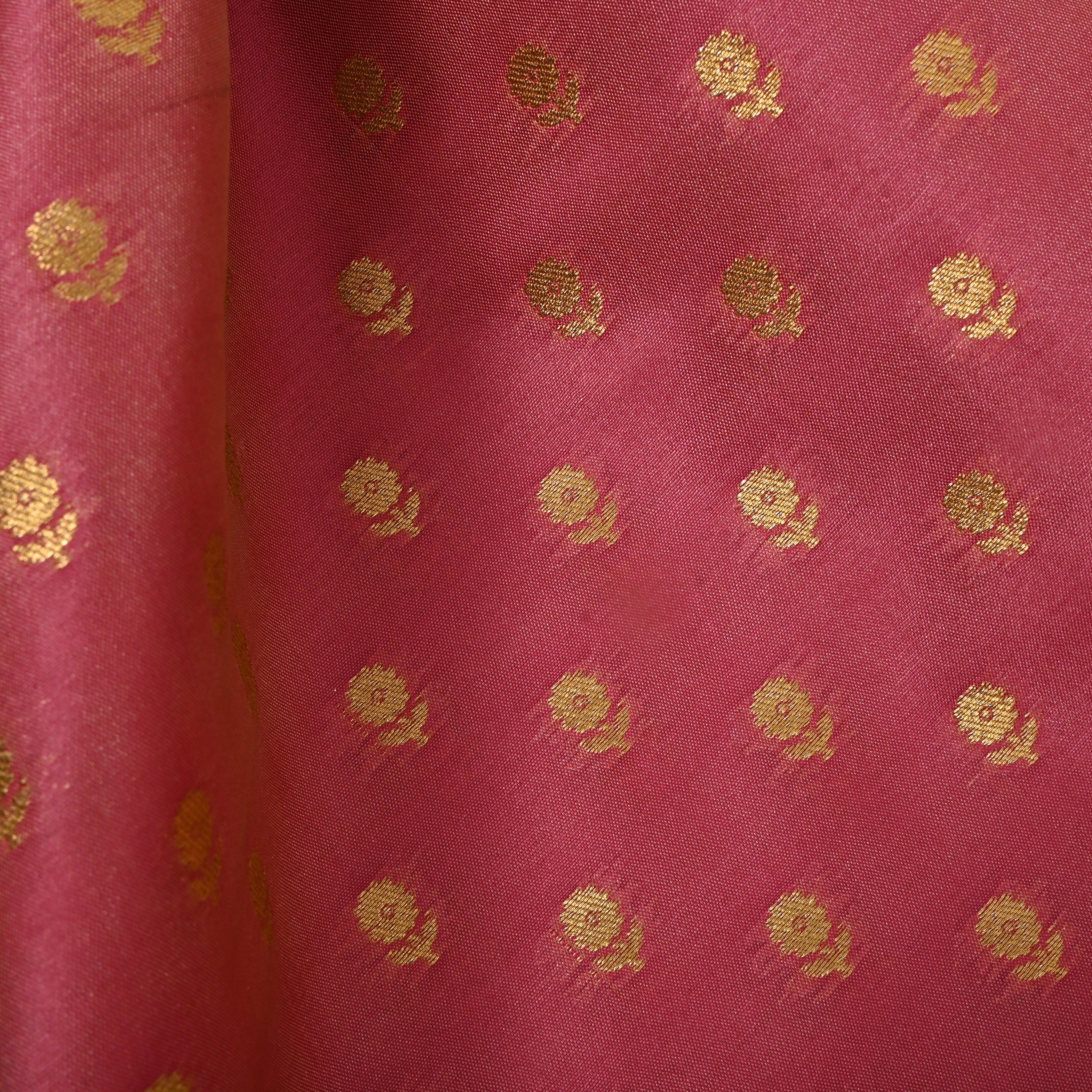 Candy Pink Floral Jamawar Silk Fabric