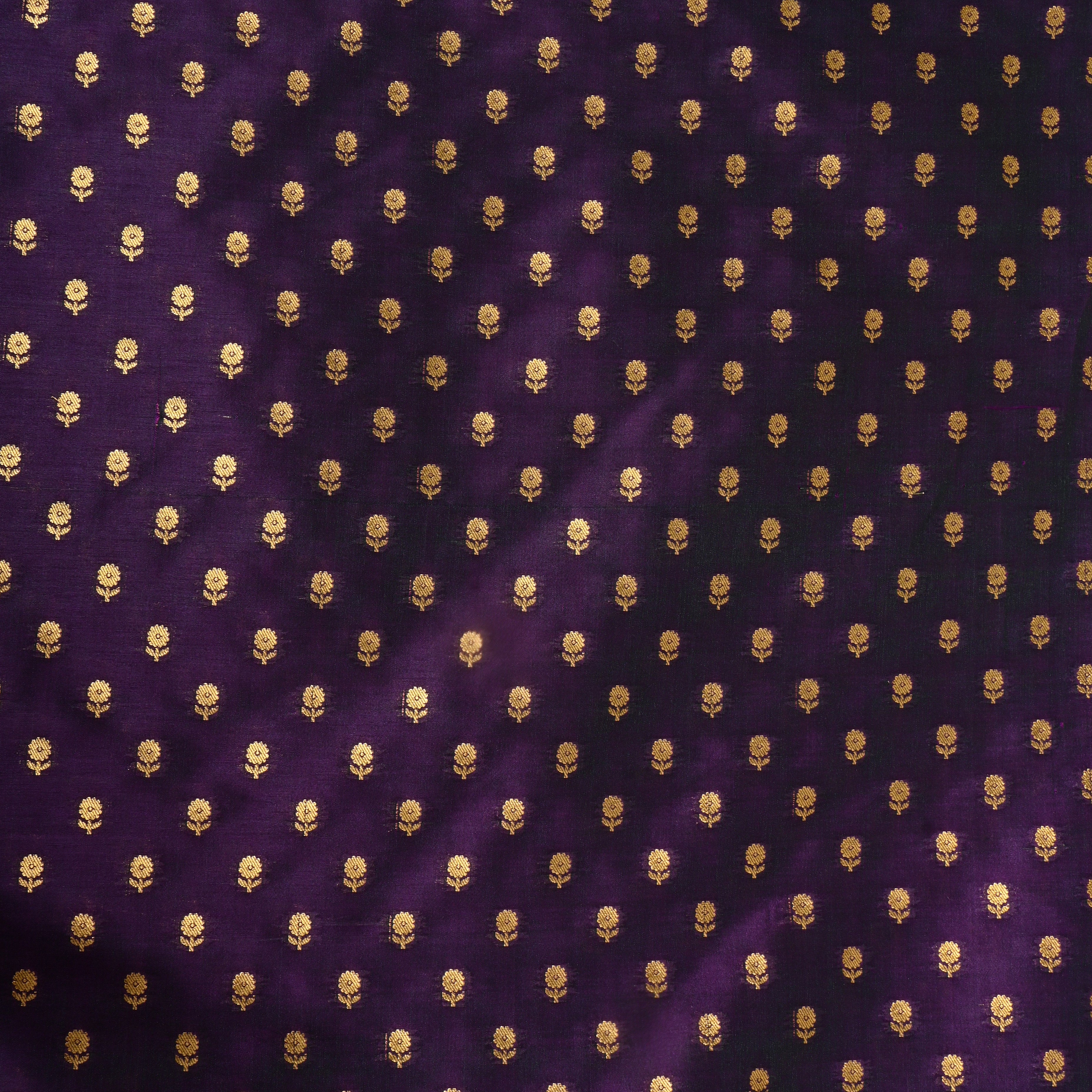 Dark Purple Floral Jamawar Silk Fabric