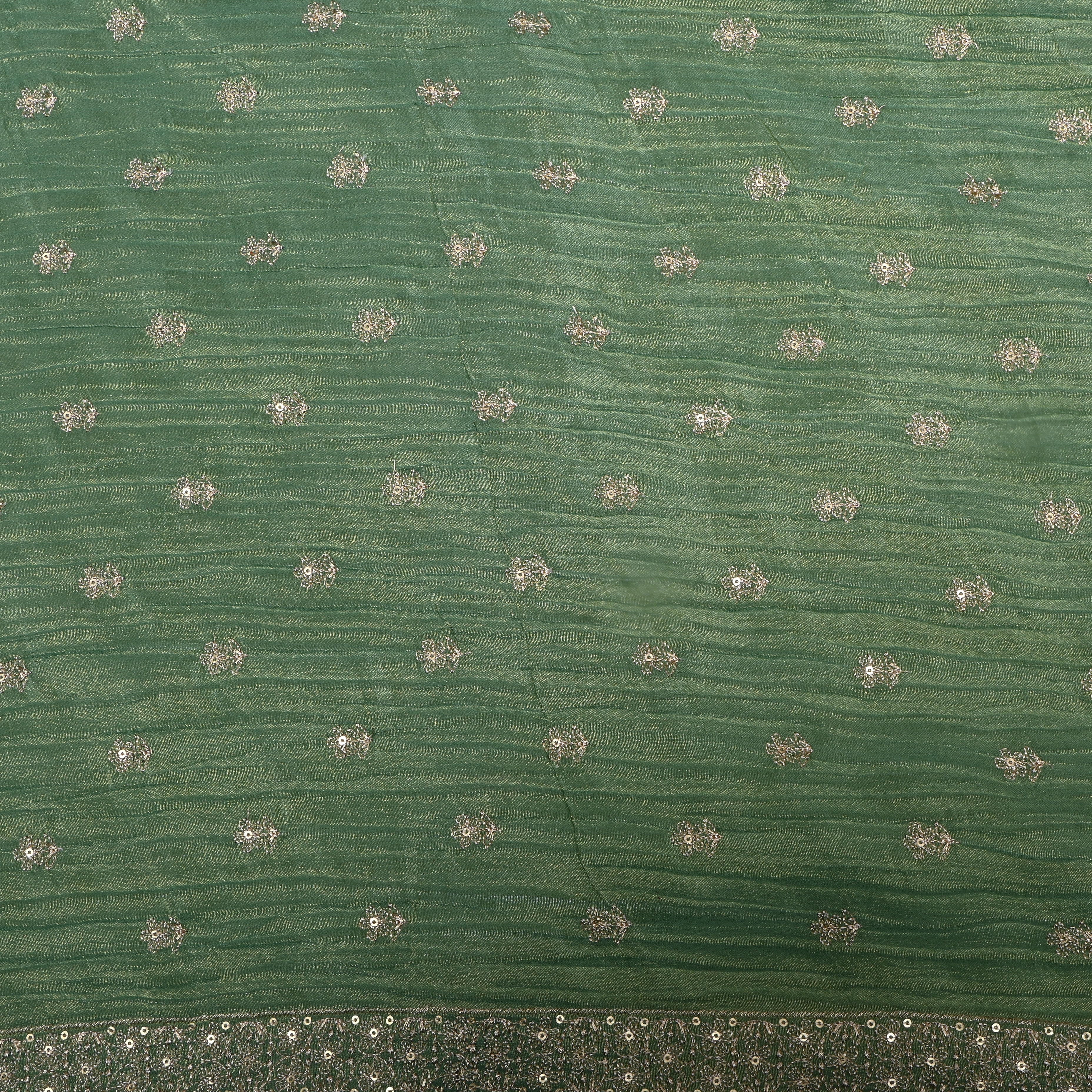 Moss Green Zari Embroidery Tissue Fabric