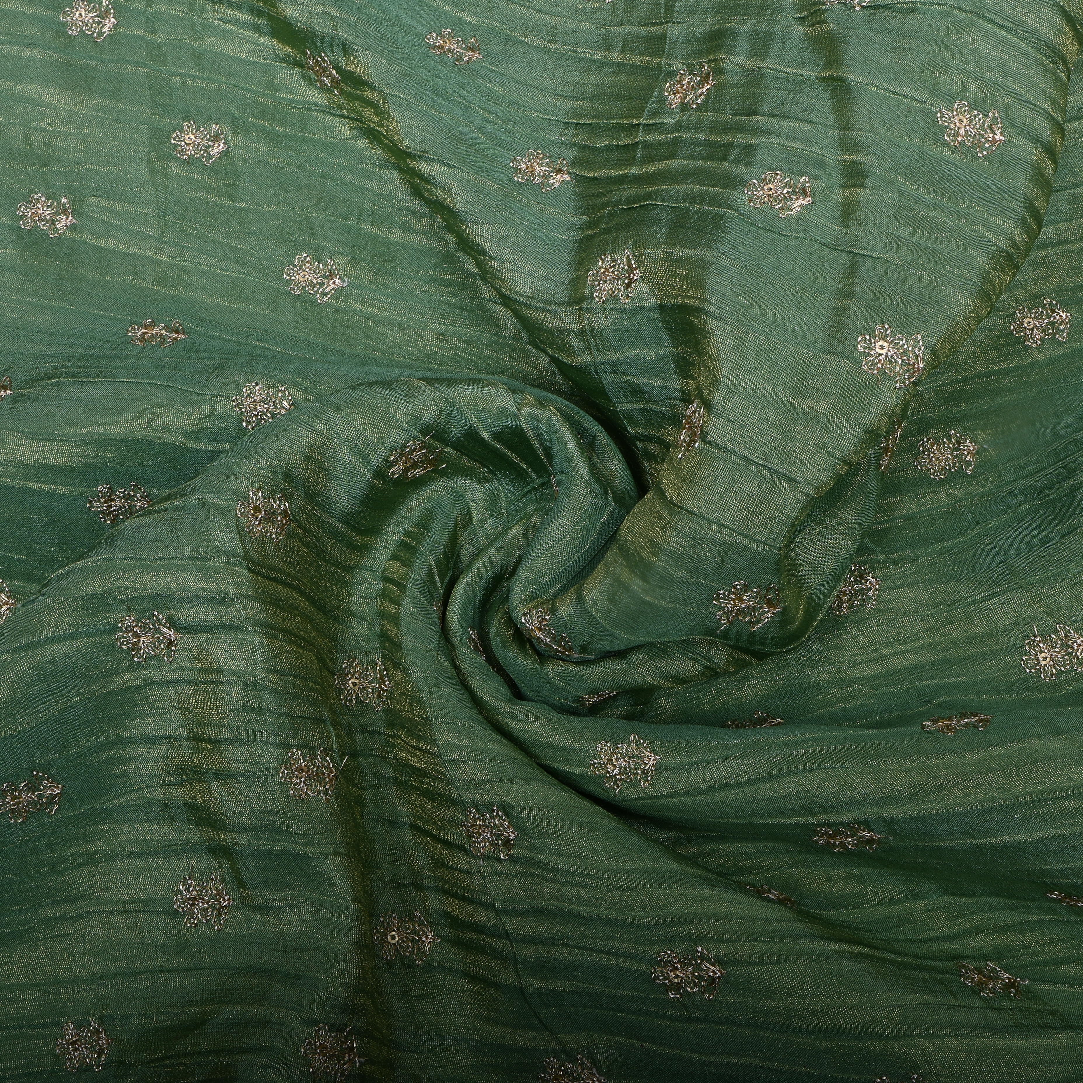 Moss Green Zari Embroidery Tissue Fabric