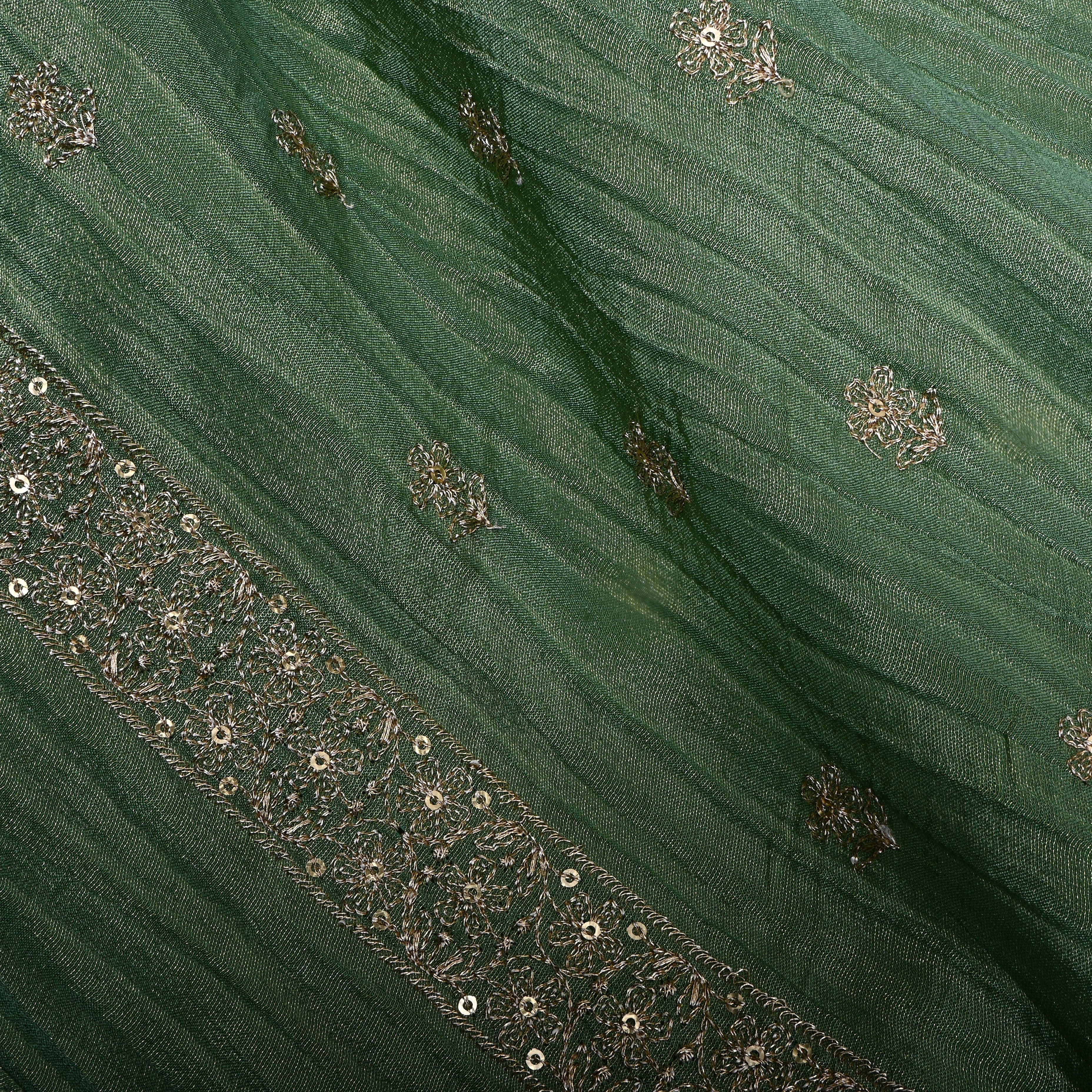 Moss Green Zari Embroidery Tissue Fabric