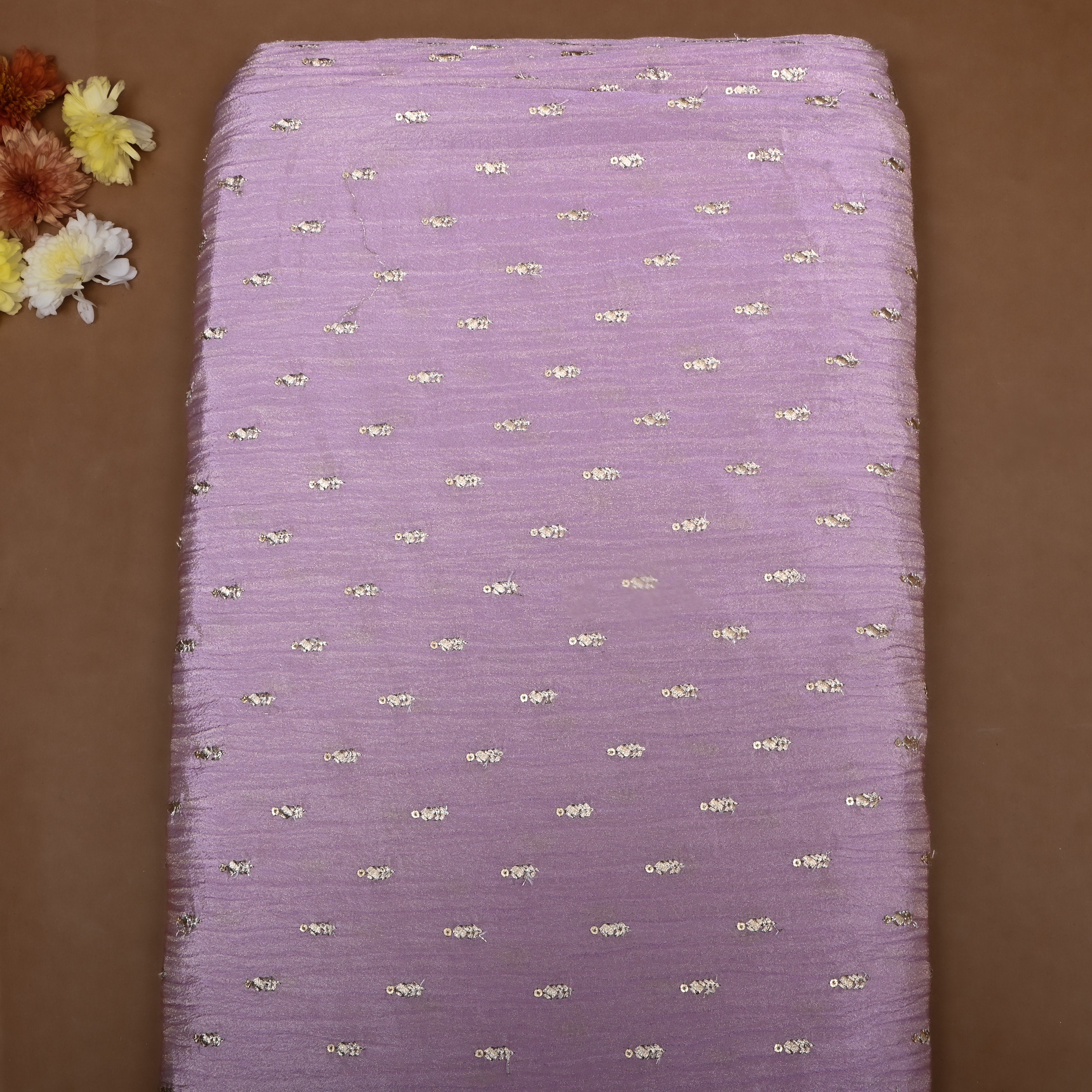 Dark Mauve Zari Embroidery Tissue Fabric