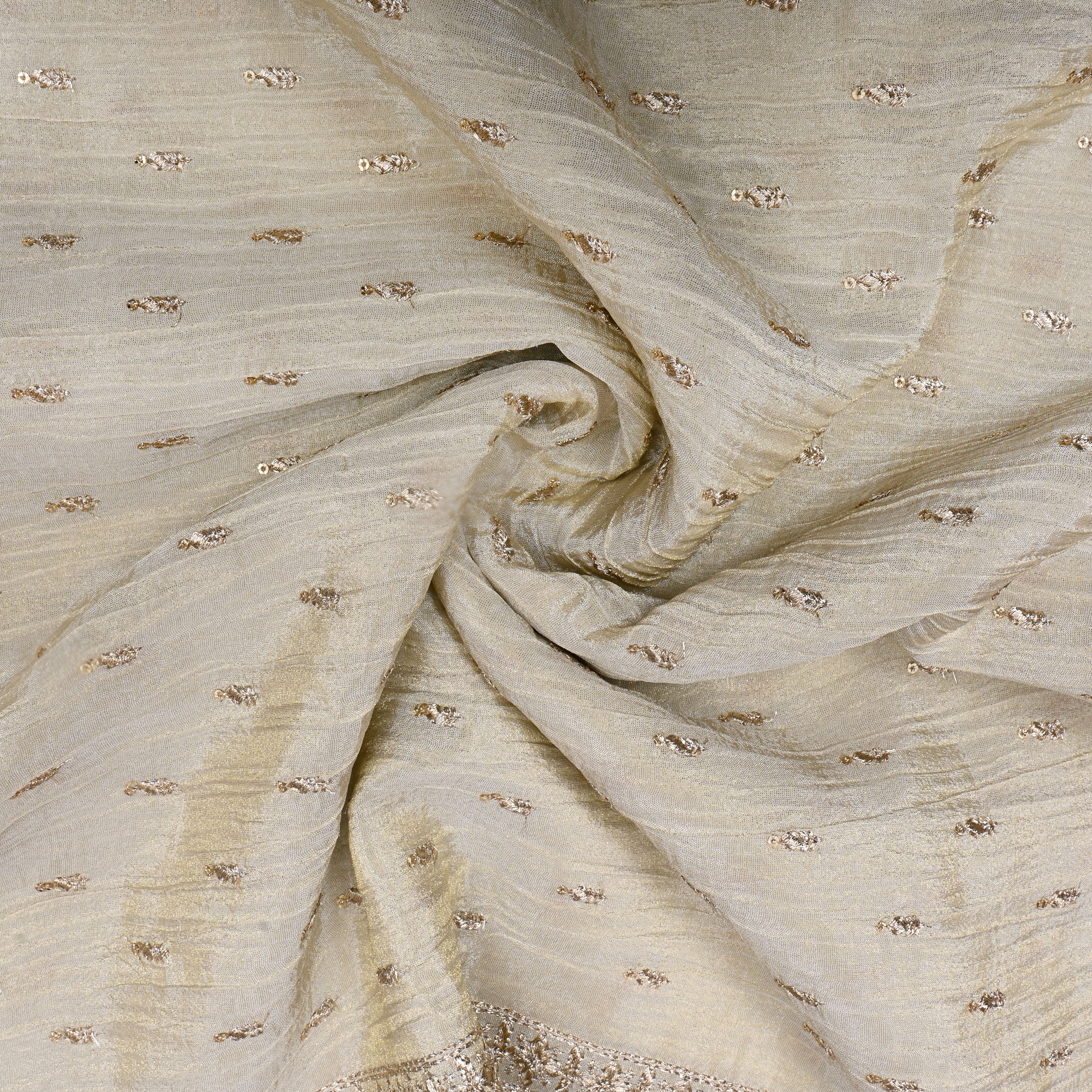 Light Beige Zari Embroidery Tissue Fabric